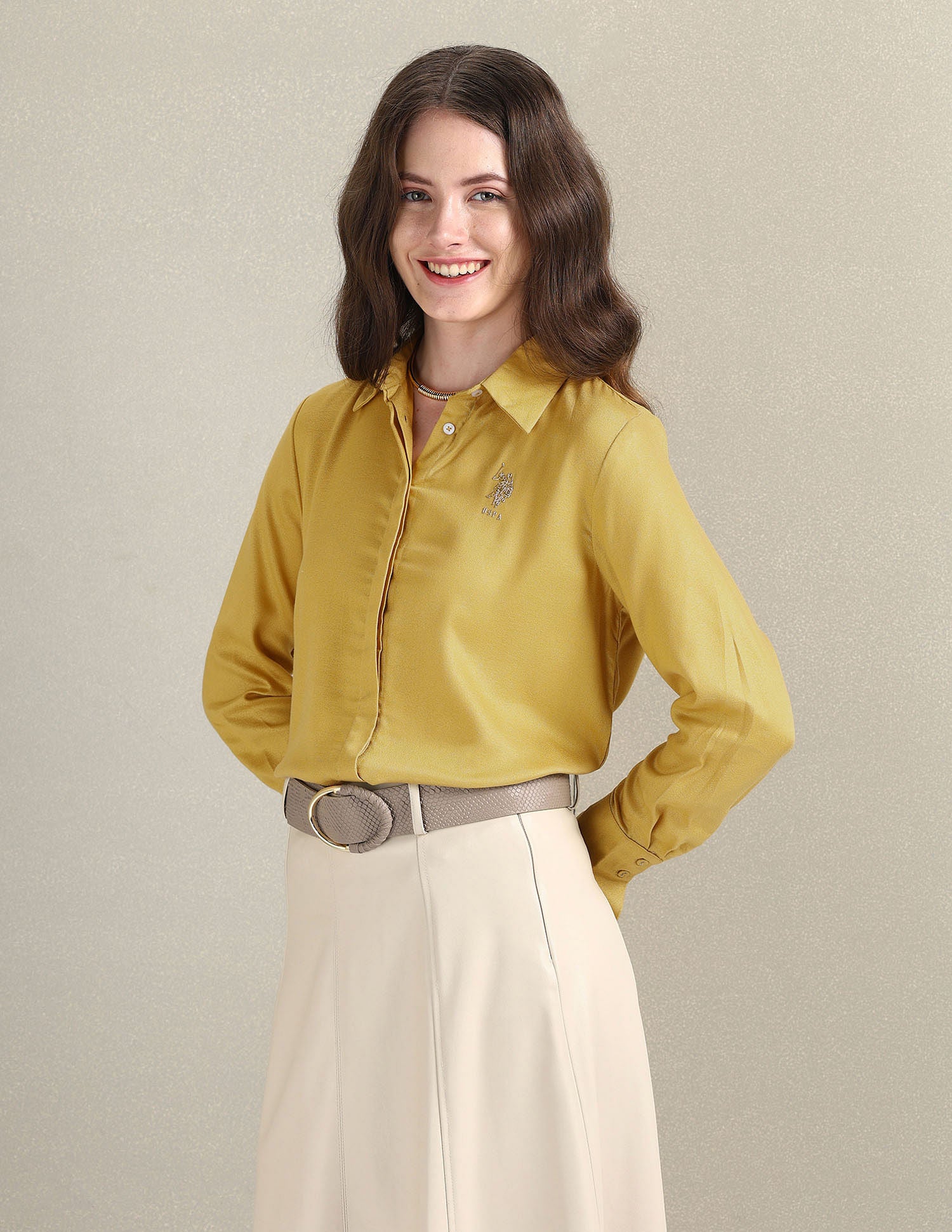 Metallic Logo Solid Shirt Yellow - U.S. POLO ASSN. | Large