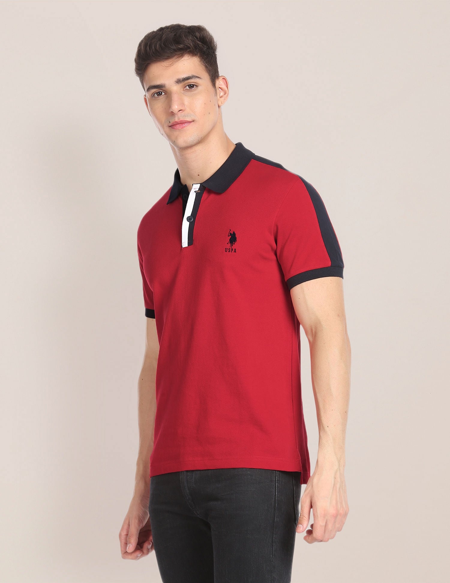 Contrast Placket Cotton Polo Shirt Red - U.S. POLO ASSN. | Large