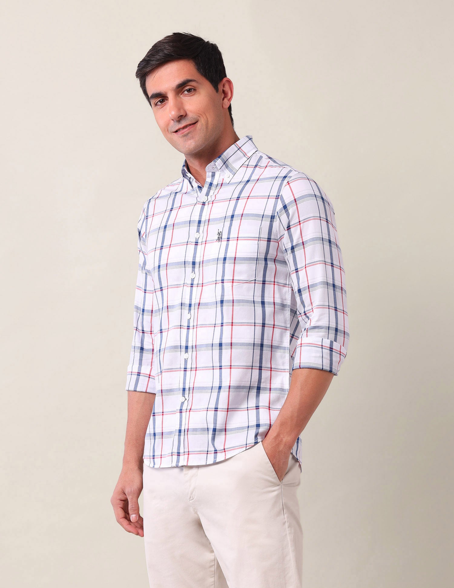 Grid Tattersall Checked Tailored Fit Shirt Blue - U.S. Polo Assn. India | Large