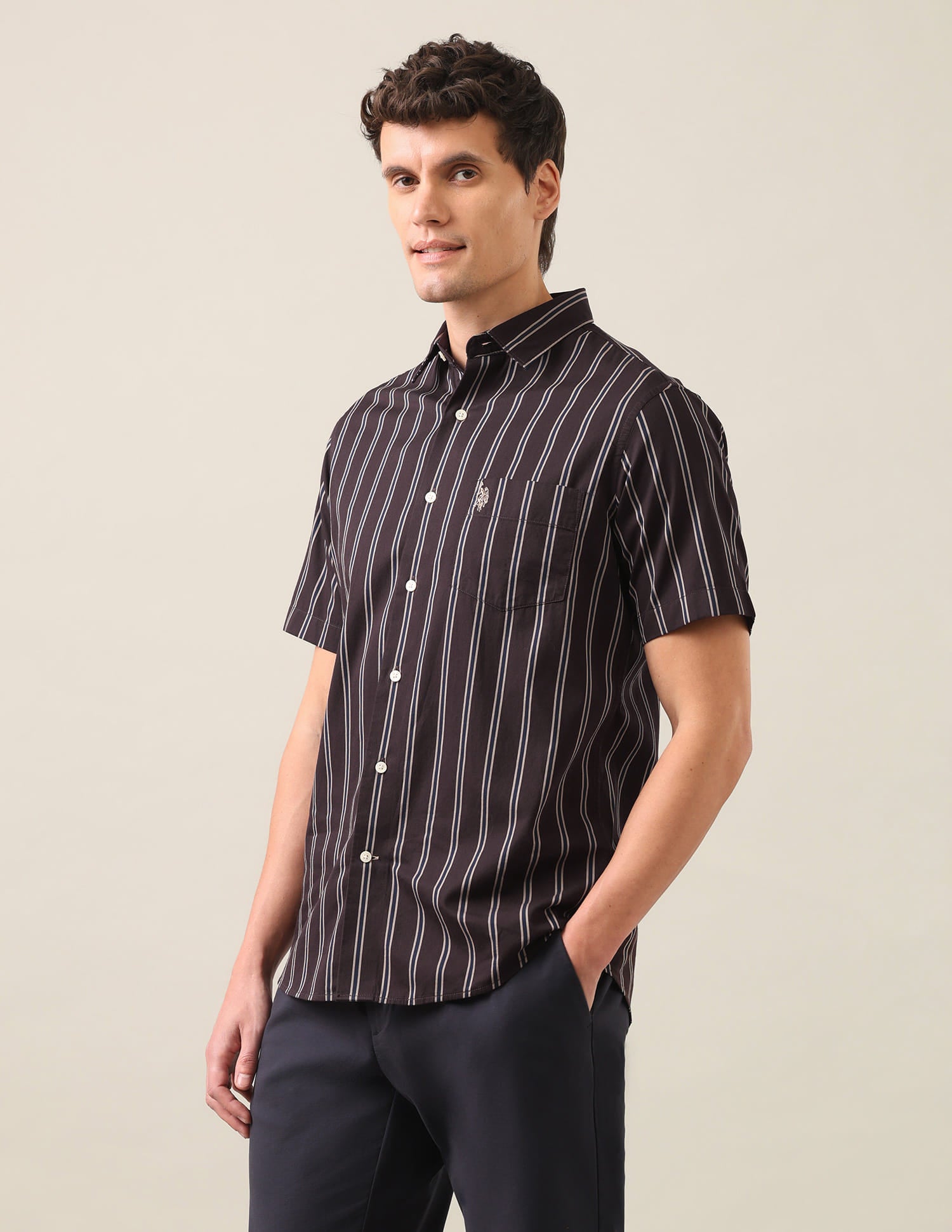 Vertical Striped Dobby Shirt Choco - U.S. Polo Assn. India | Large