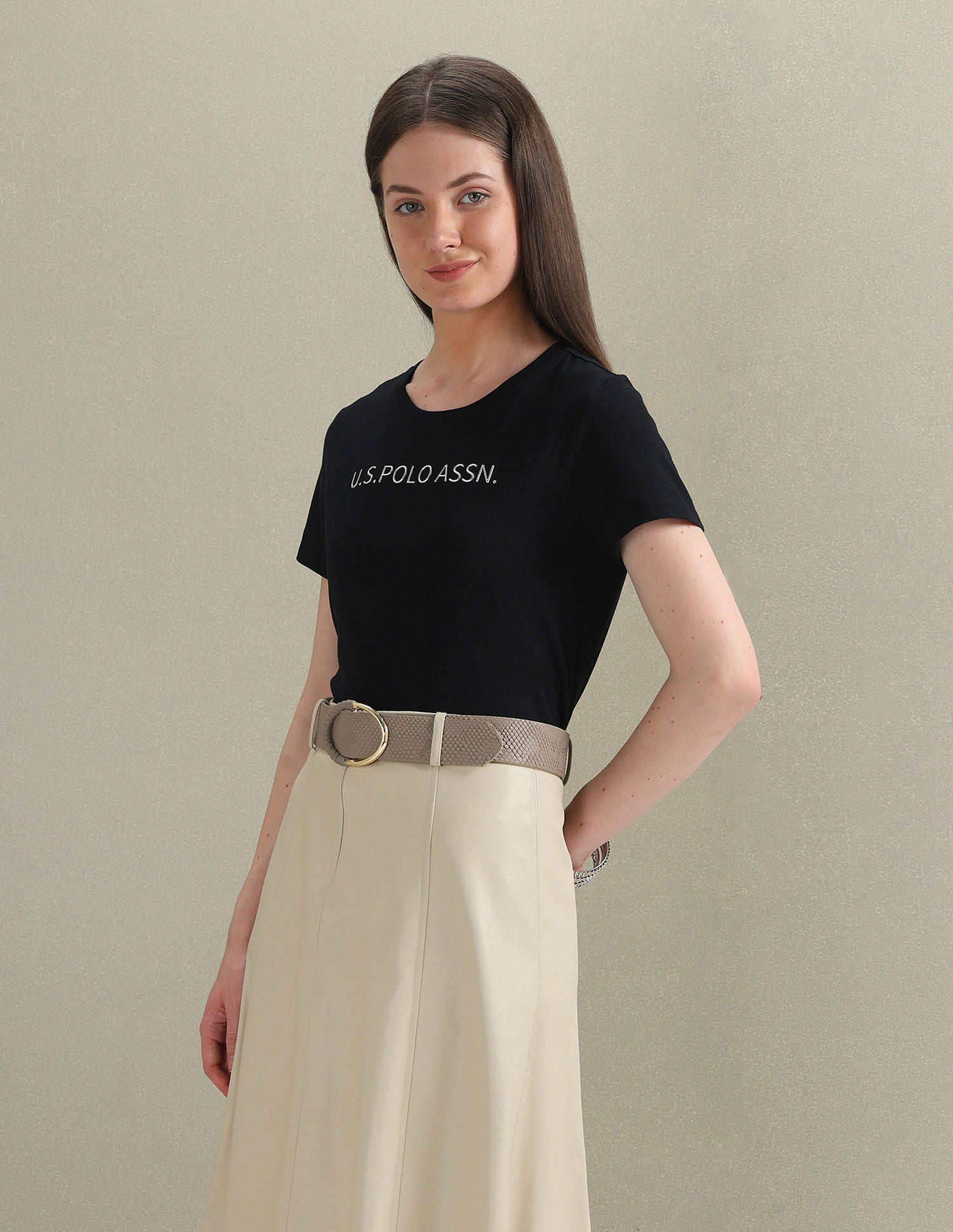 Metallic Logo Pure Cotton T-Shirt Black - U.S. POLO ASSN. | Large