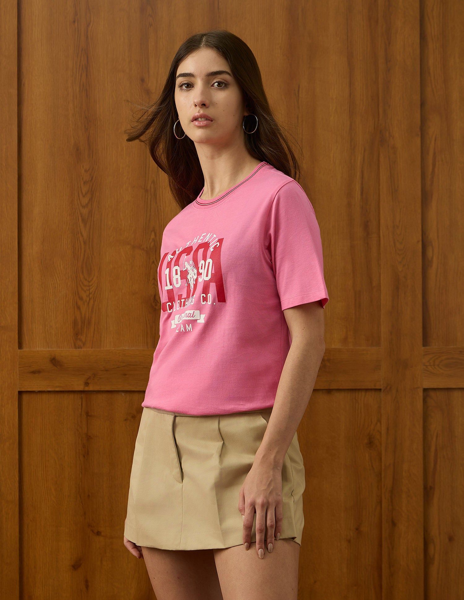 Brand Printed Boxy Fit T-Shirt Pink - U.S. POLO ASSN. | Large