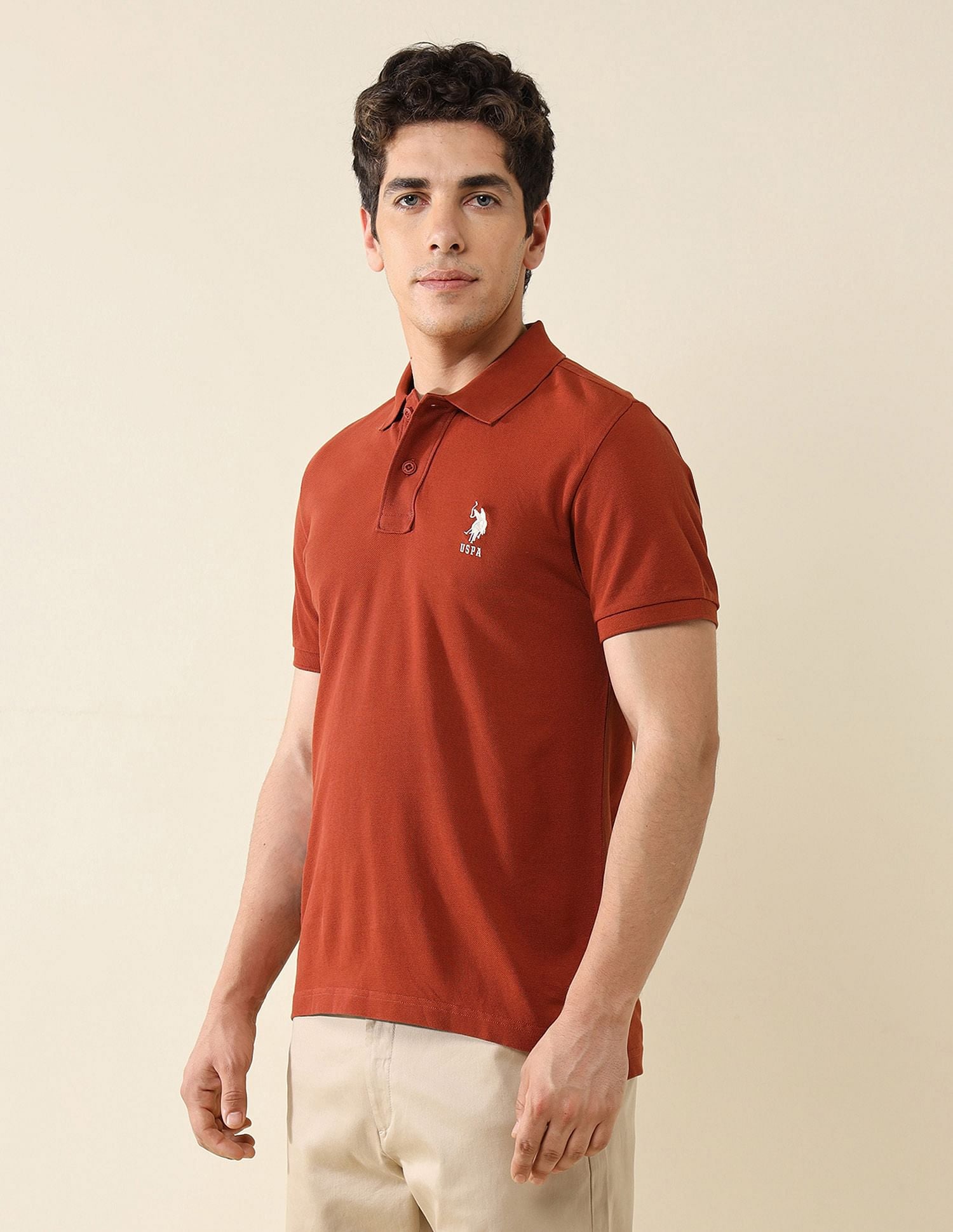 Pure Cotton Slim Fit Polo Shirt Rust - U.S. Polo Assn. India | Large