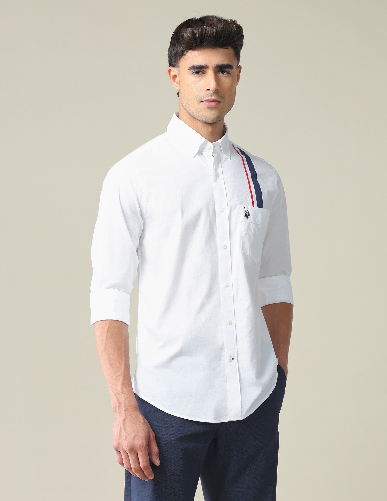 Engineered Stripe Cotton Casual Shirt White - U.S. POLO ASSN. | Large