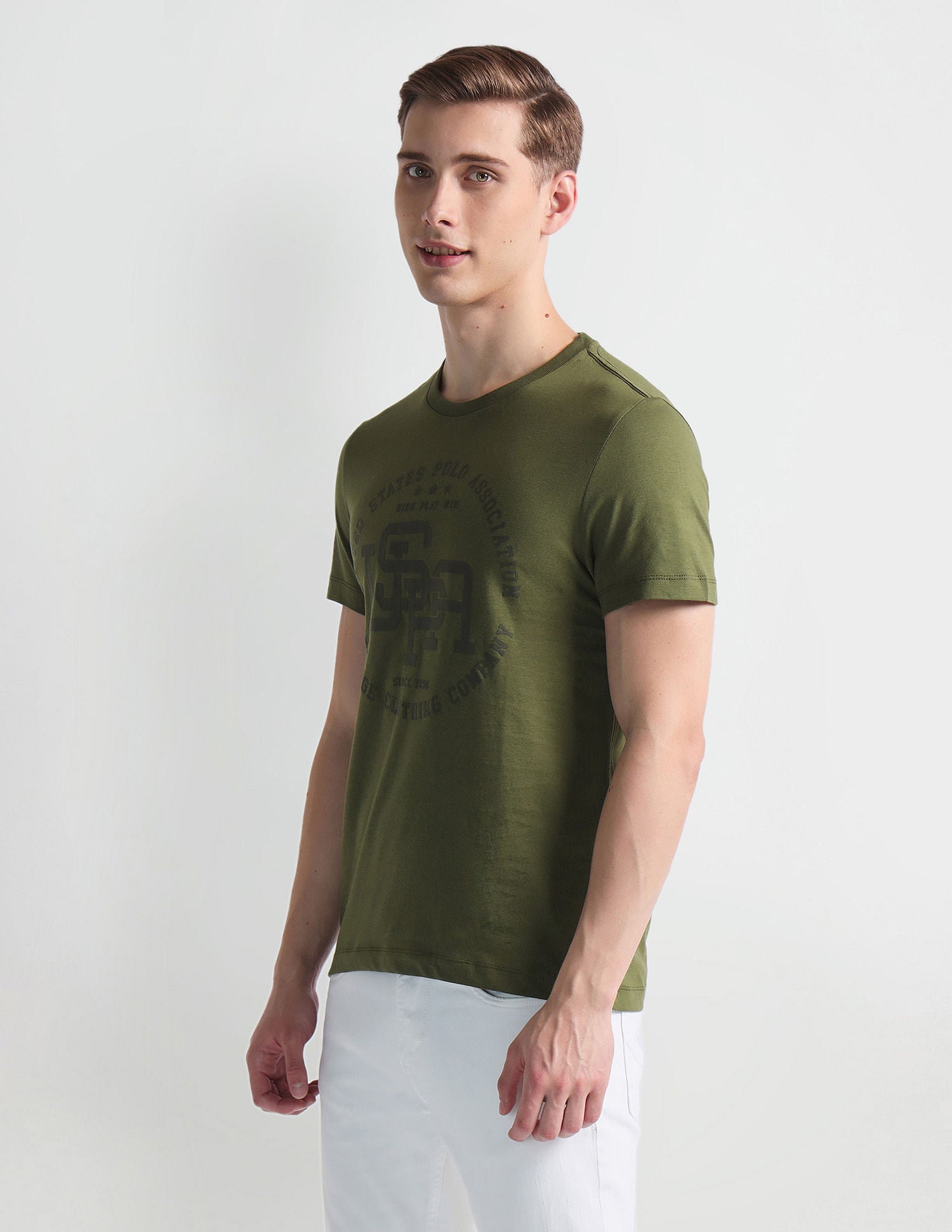 Tonal Branding Heathered T-Shirt Olive - U.S. Polo Assn. India | Large
