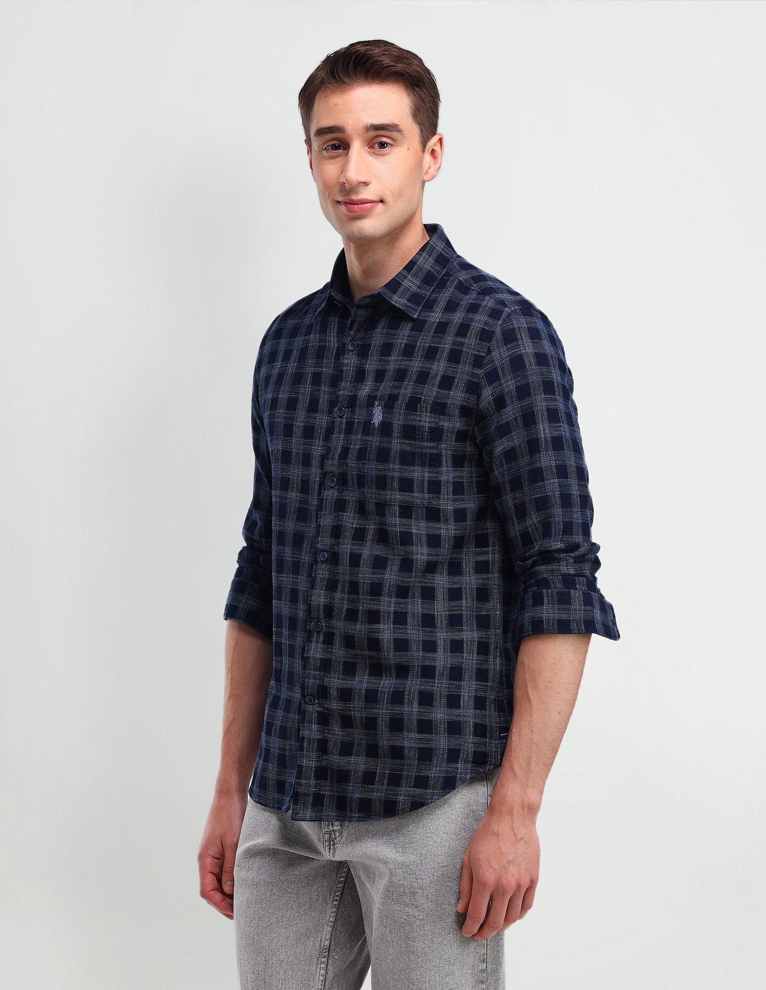 Slim Fit Buffalo Checked Shirt Navy - U.S. Polo Assn. India | Large