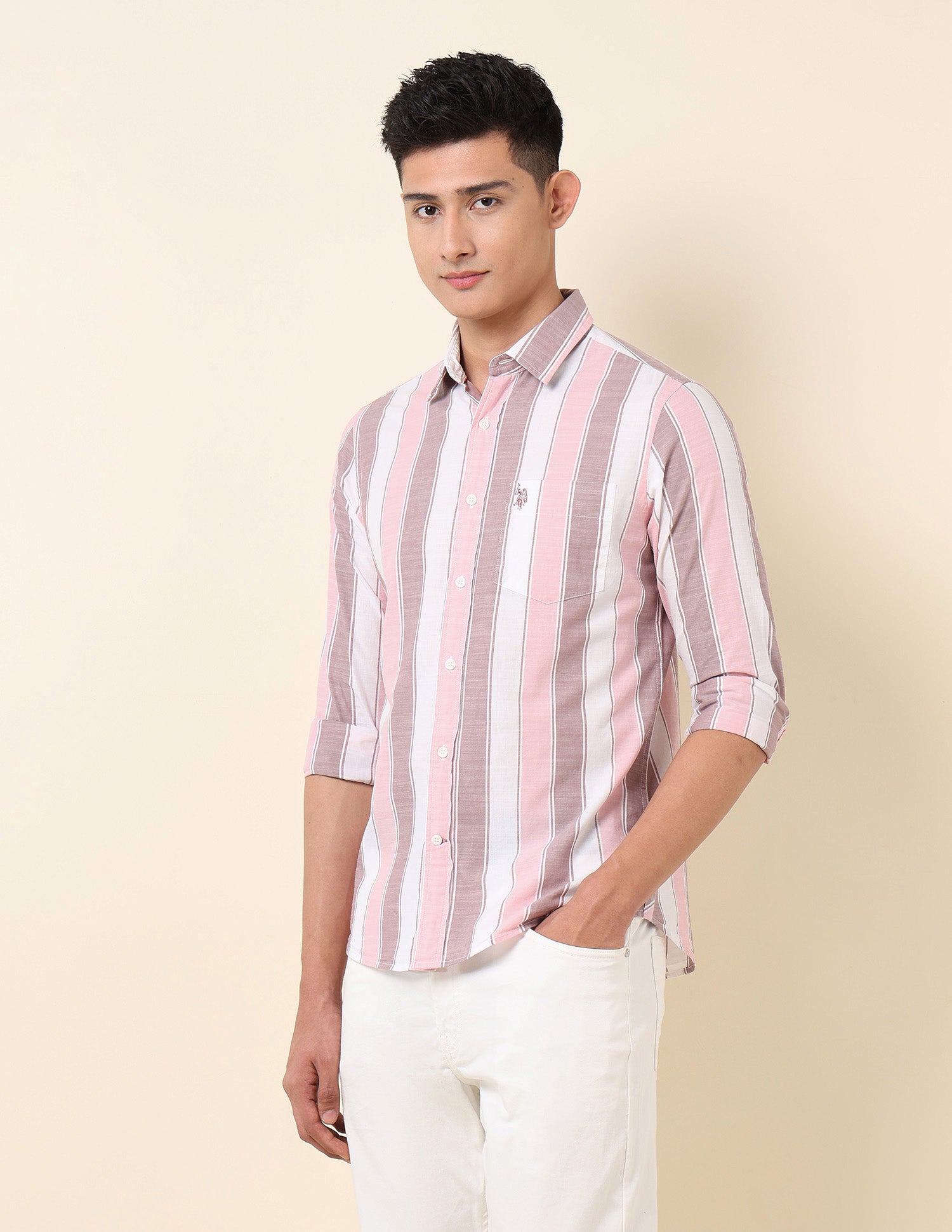 Vertical Striped Pure Cotton Shirt Pink - U.S. Polo Assn. India | Large