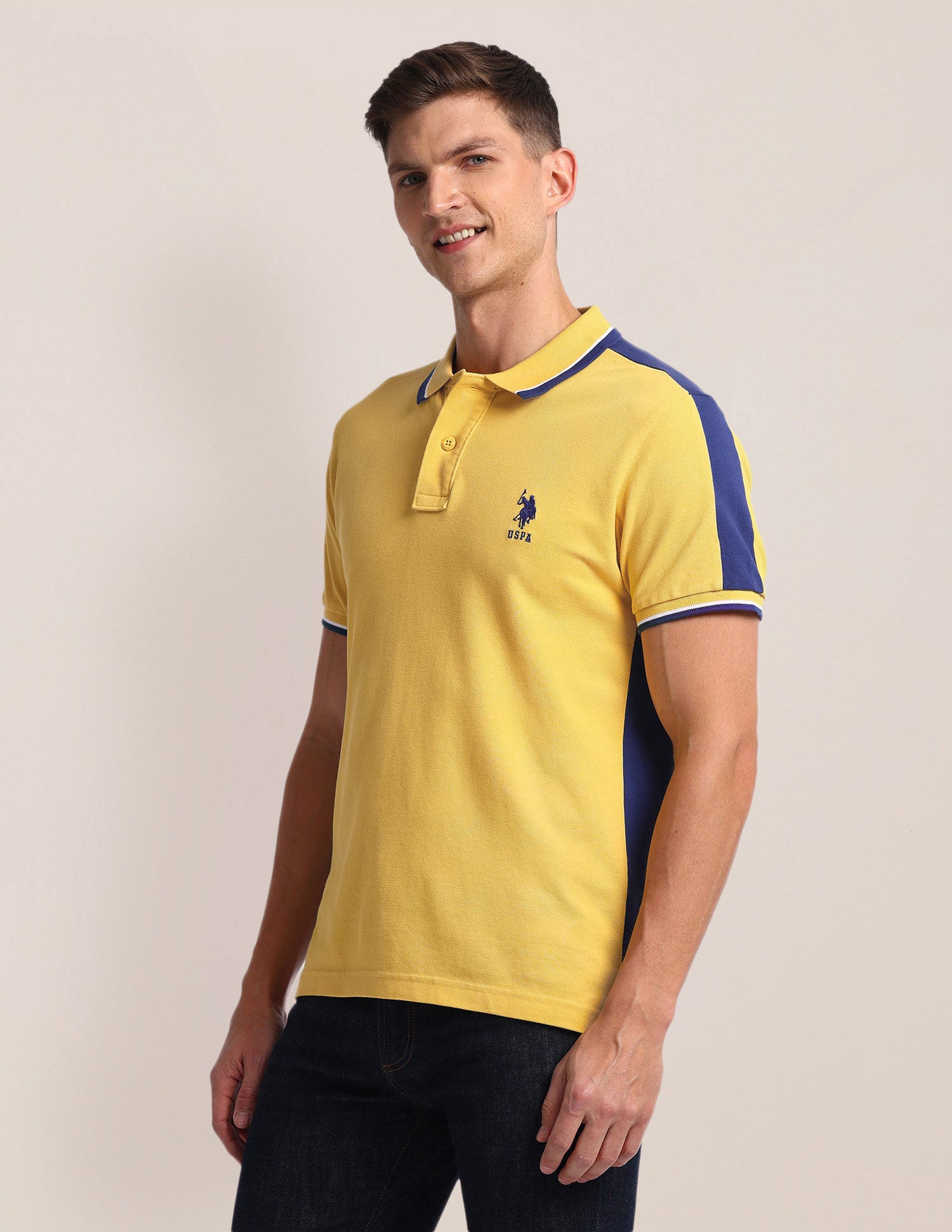 Colour Blocked Slim Fit Polo Shirt Yellow - U.S. POLO ASSN. | Large