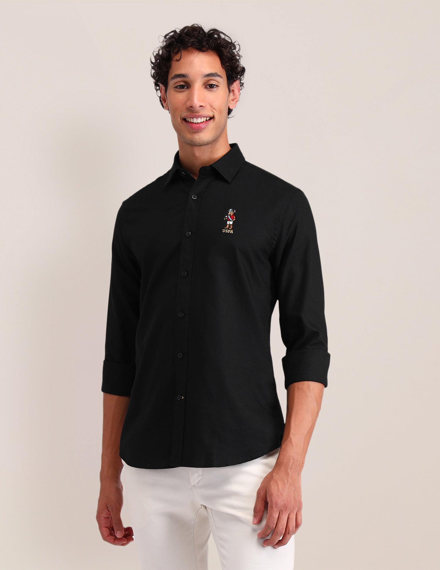 Solid Cotton Shirt Black - U.S. POLO ASSN. | Large