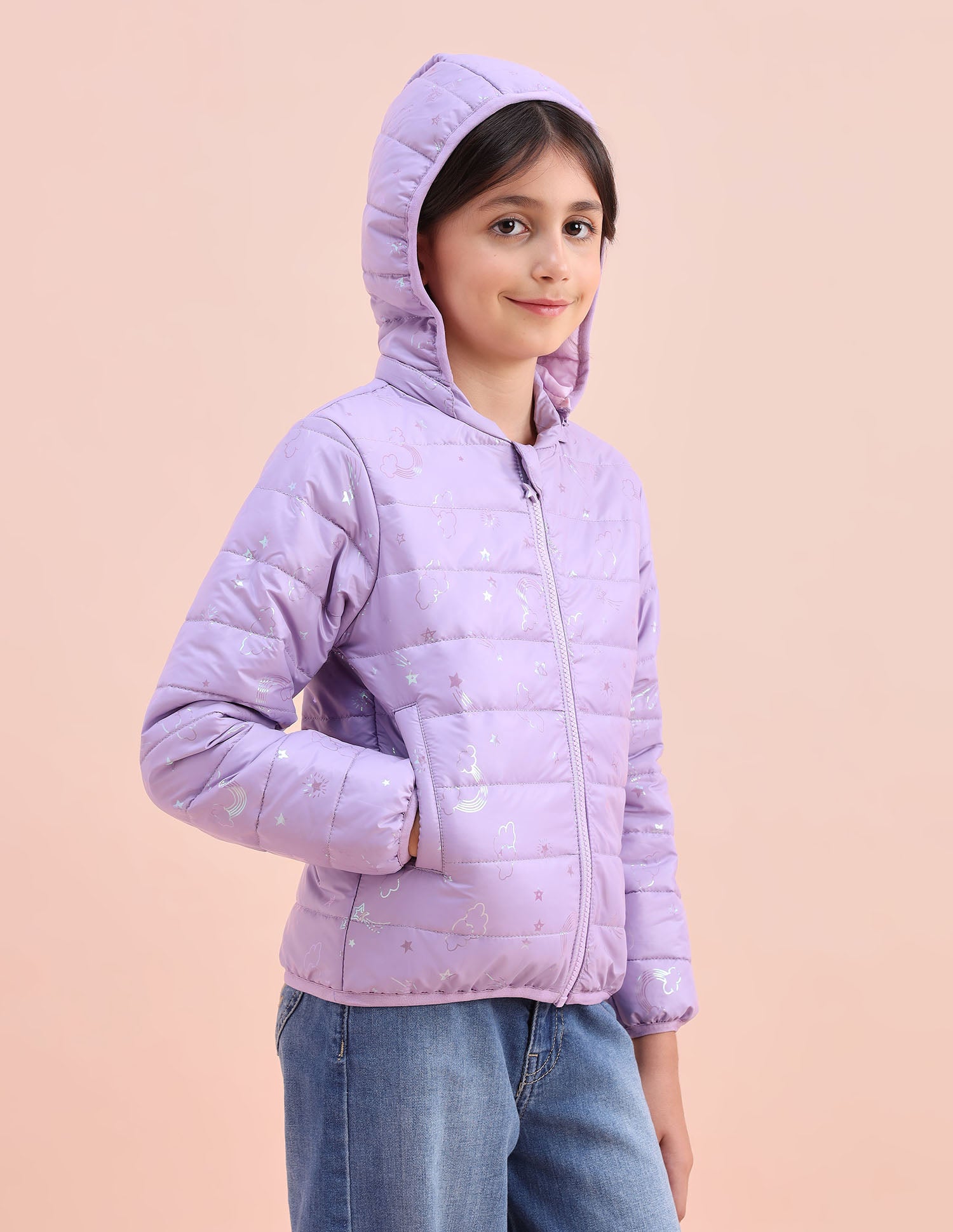 Graphic Printed Puffer Jacket Lilac - U.S. POLO ASSN. | Large