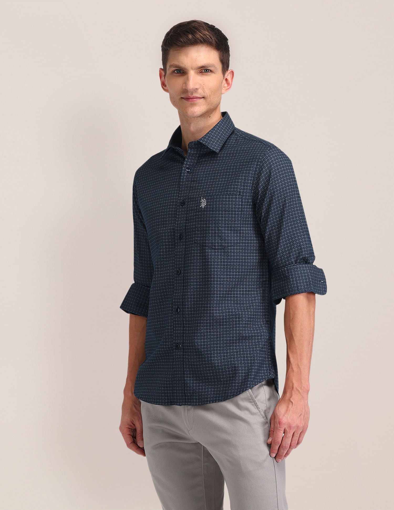 Tailored Fit Printed Shirt Blue - U.S. Polo Assn. India | Large