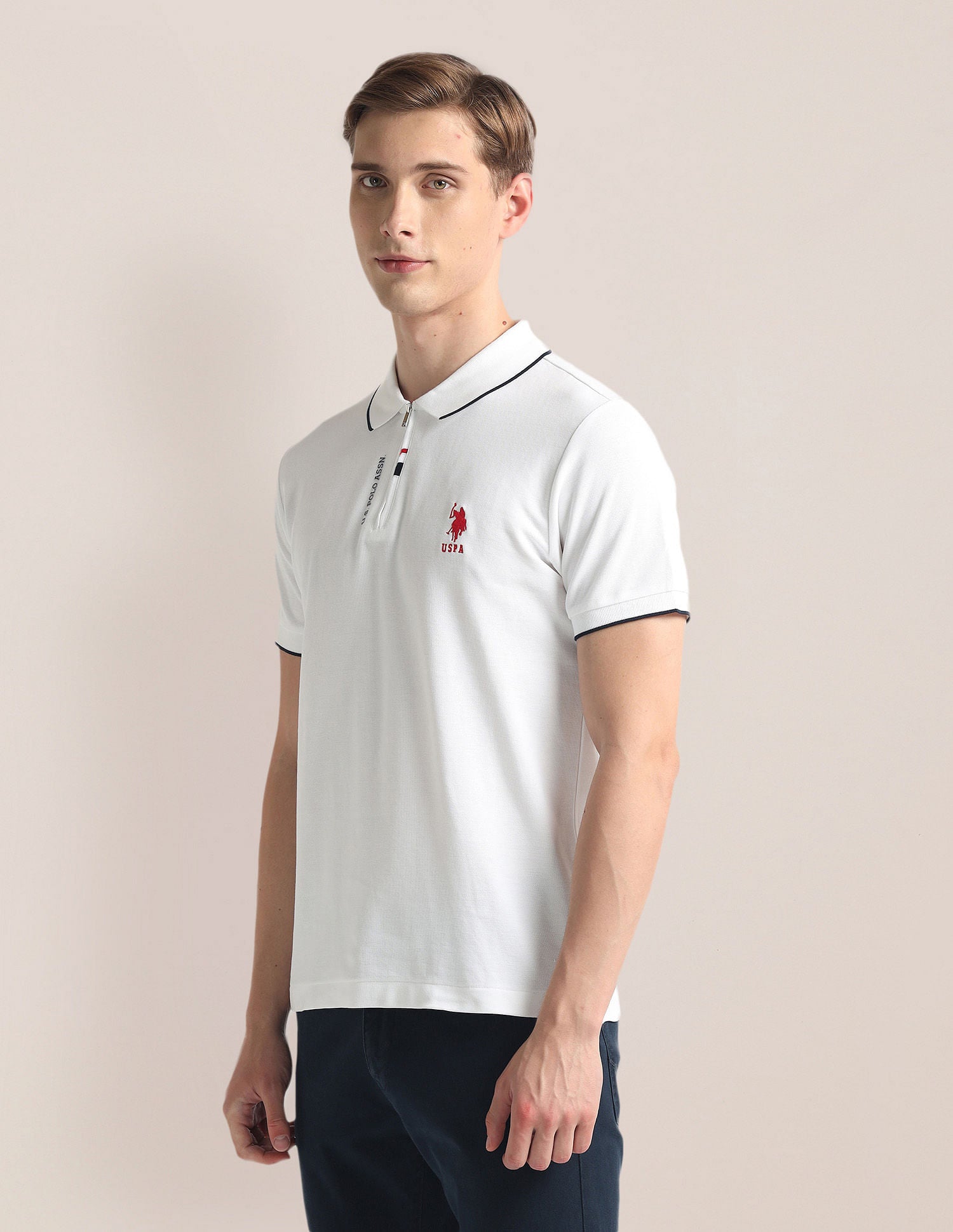 Logo Placket Zipper Polo Shirt White - U.S. Polo Assn. India | Large