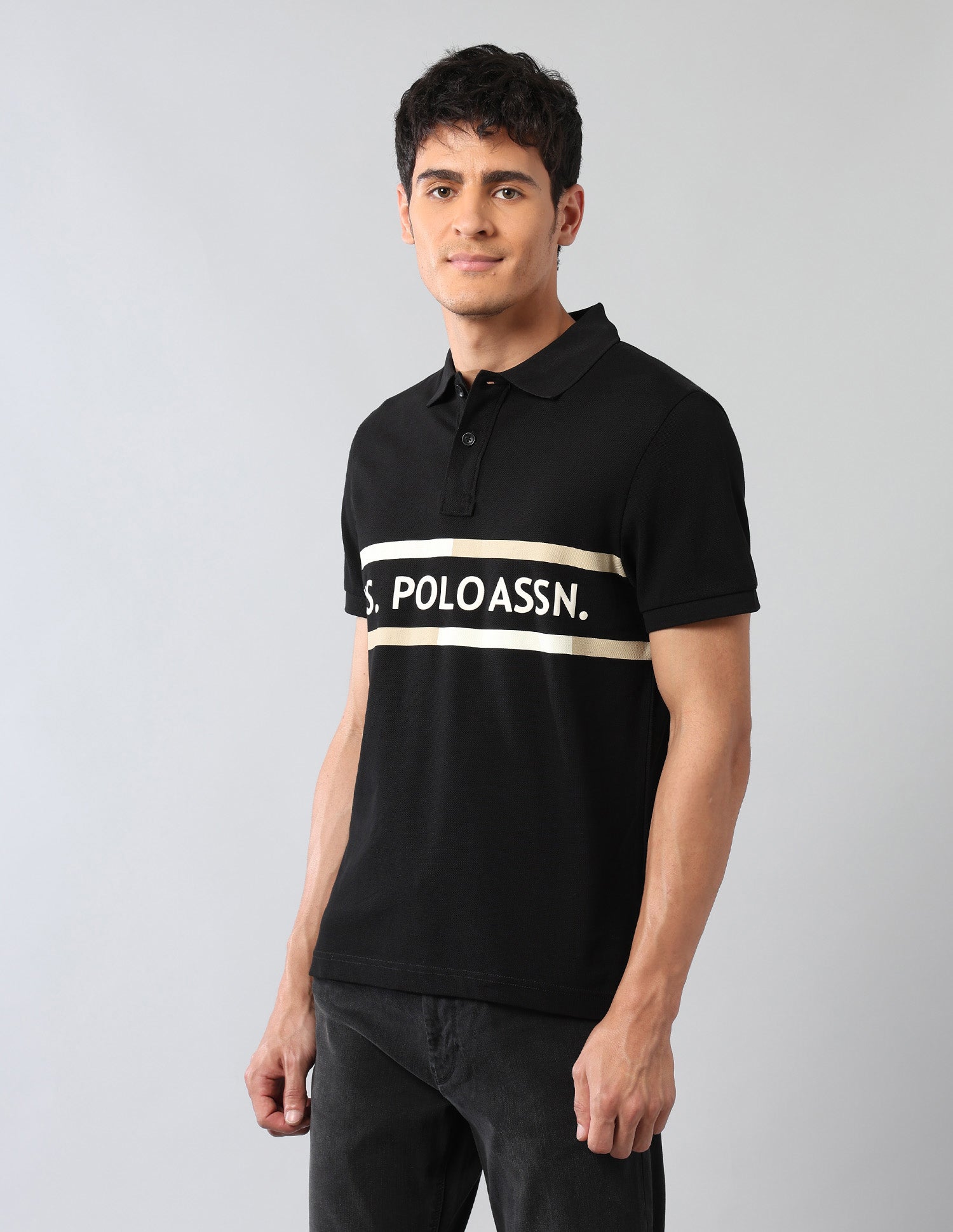 Brand Printed Americana Polo Shirt Black - U.S. POLO ASSN. | Large