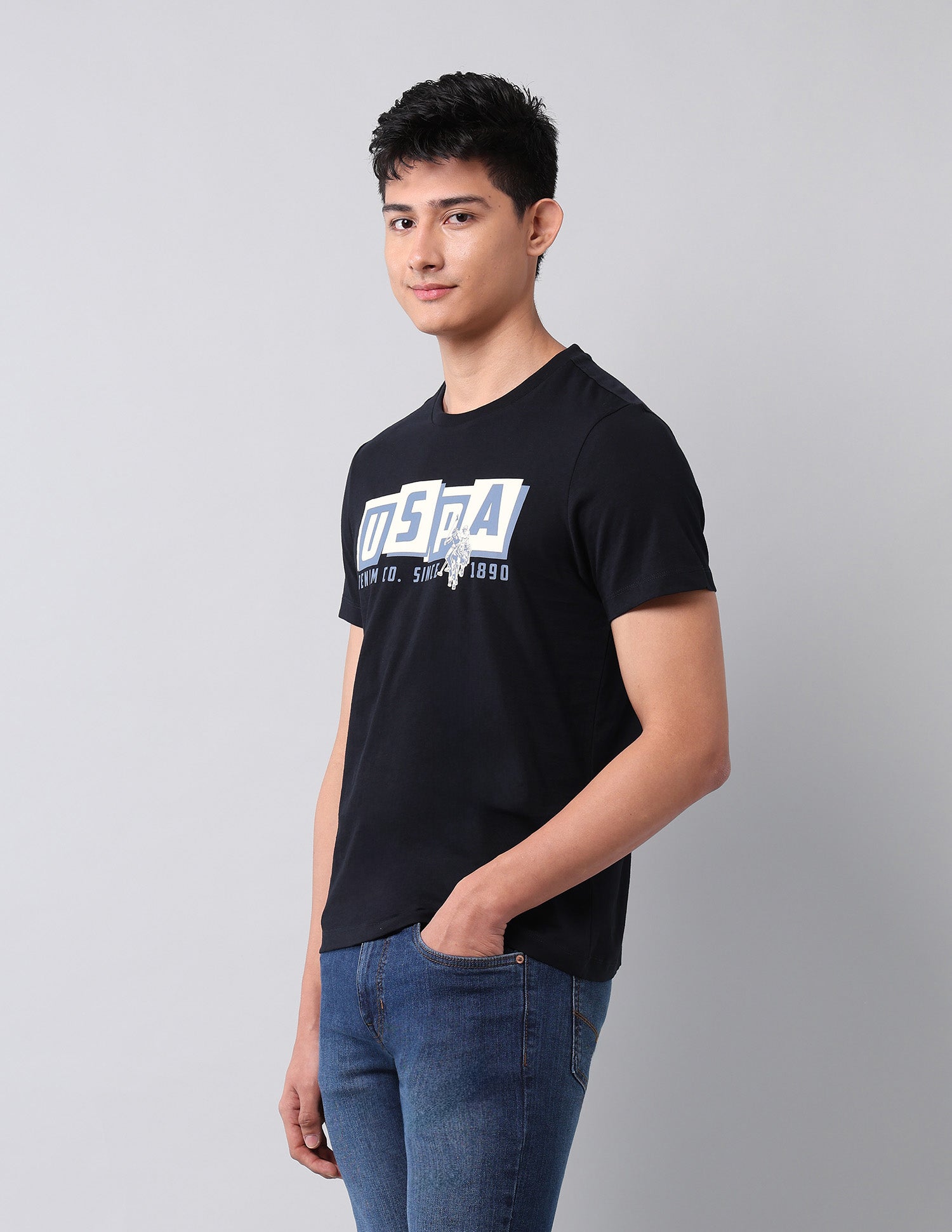 Brand Printed Muscle Fit T-Shirt Navy - U.S. Polo Assn. India | Large