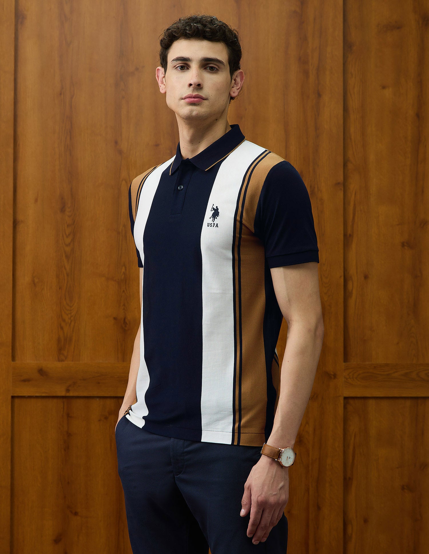 Colourblocked Varsity Theatre Polo Shirt Khaki - U.S. POLO ASSN. | Large