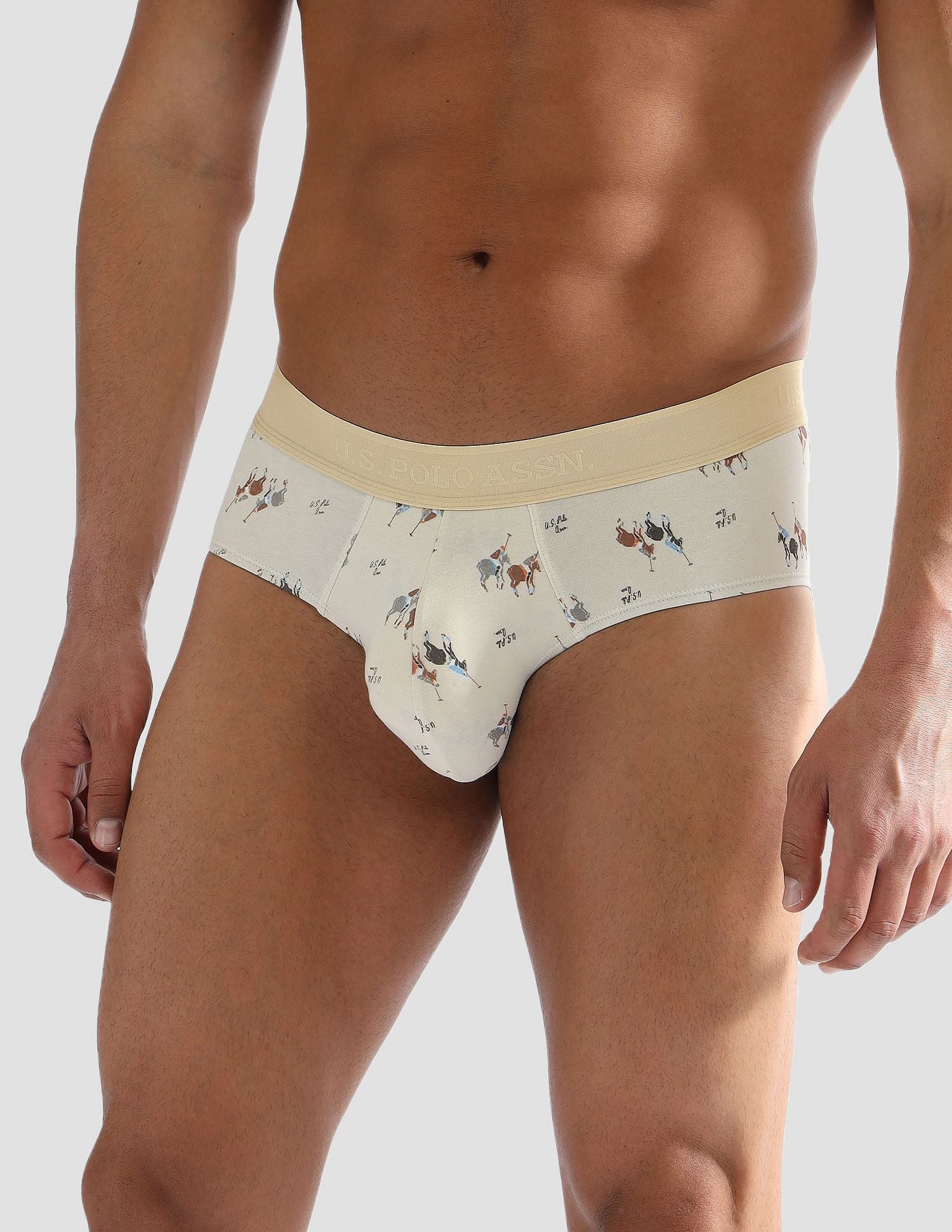 Elasticized Waist Printed PB005 Briefs - Pack of 1 Beige - U.S. POLO ASSN. | Large