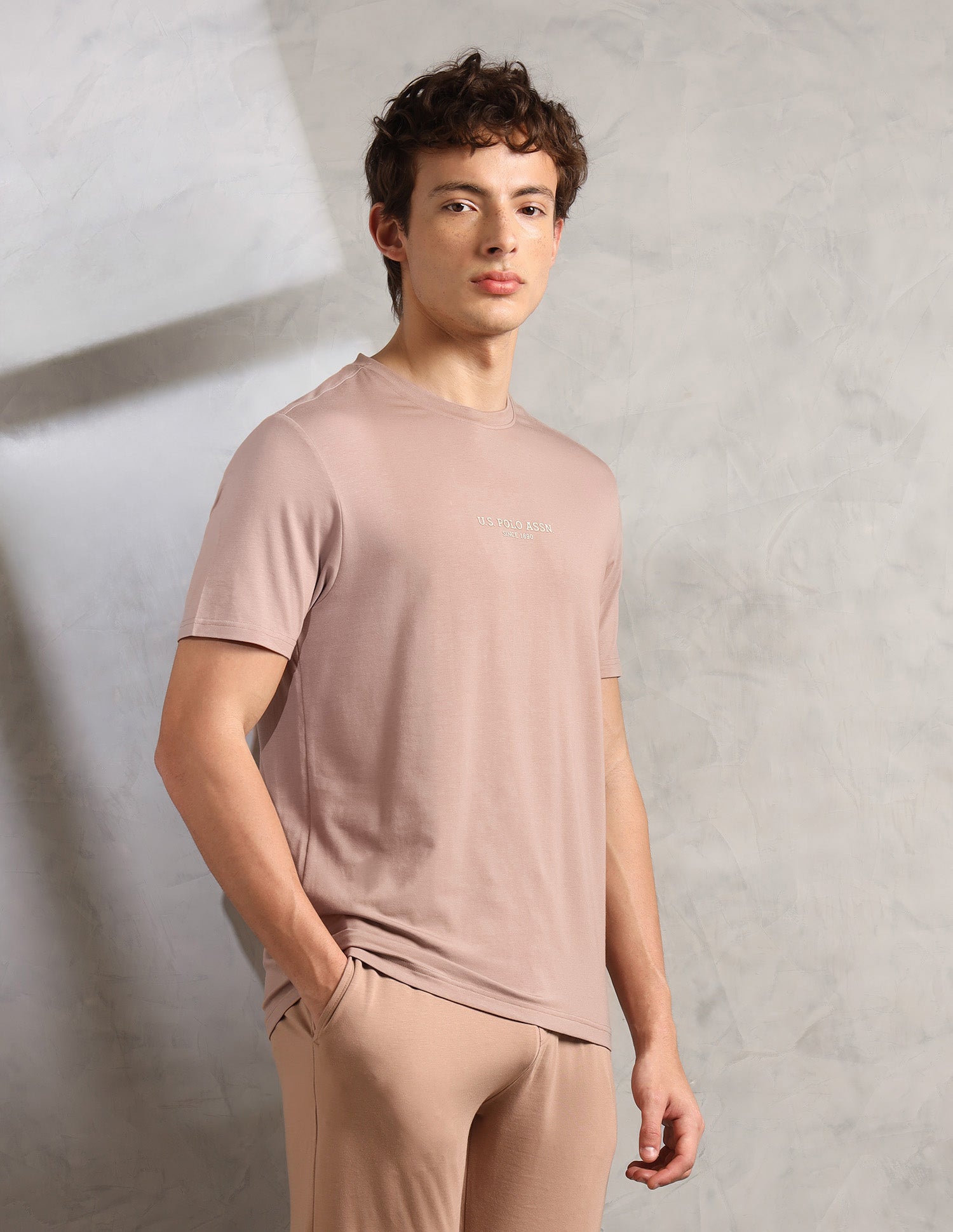 Comfort Relaxed Fit Breathable PE005-PL Lounge T-Shirt - Pack Of 1 Stucco - U.S. Polo Assn. India | Large