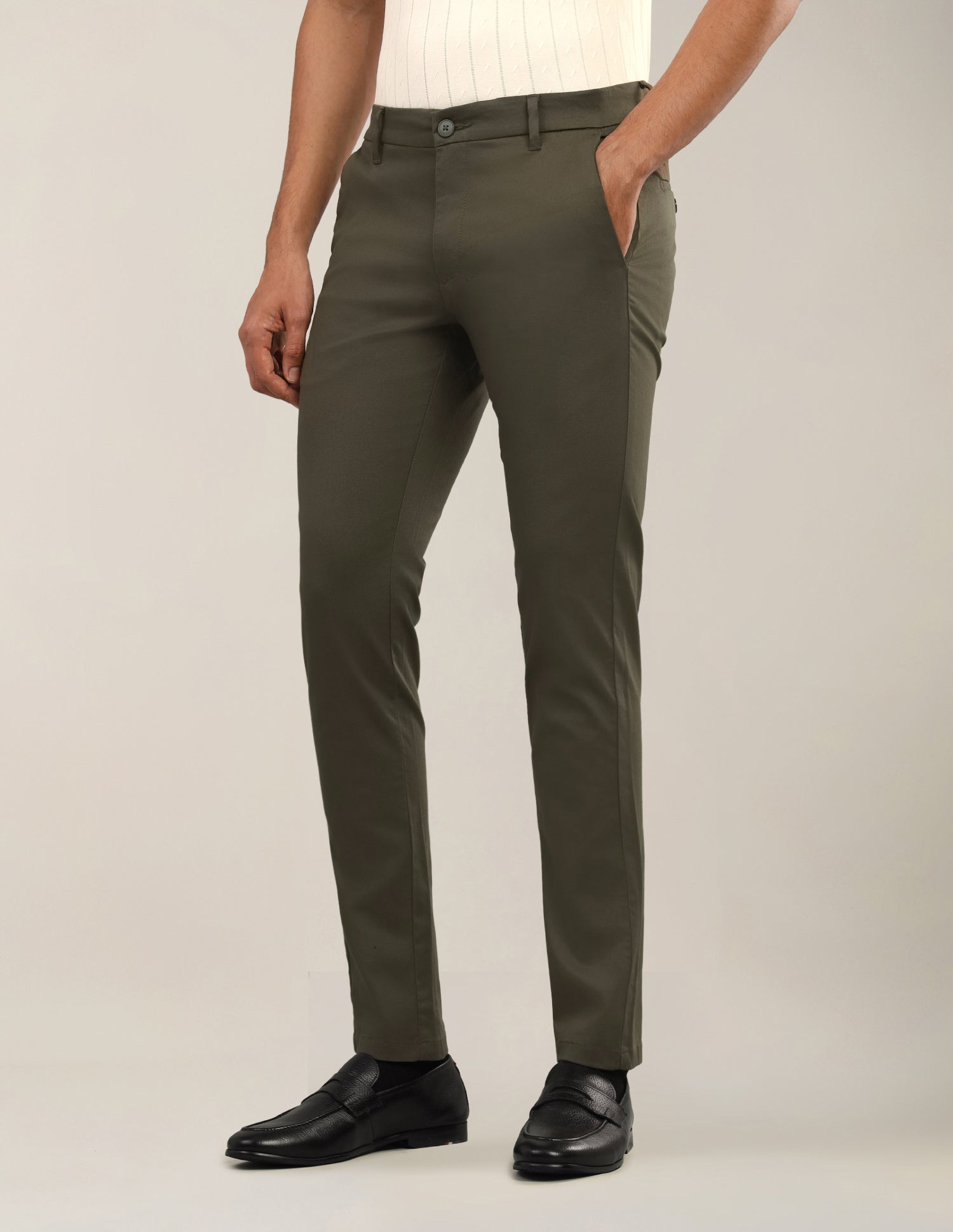Denver Slim Fit Dobby Trousers Olive - U.S. Polo Assn. India | Large