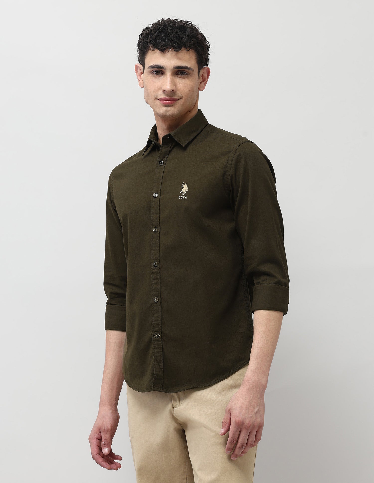 Twill Pure Cotton Shirt Green - U.S. Polo Assn. India | Large