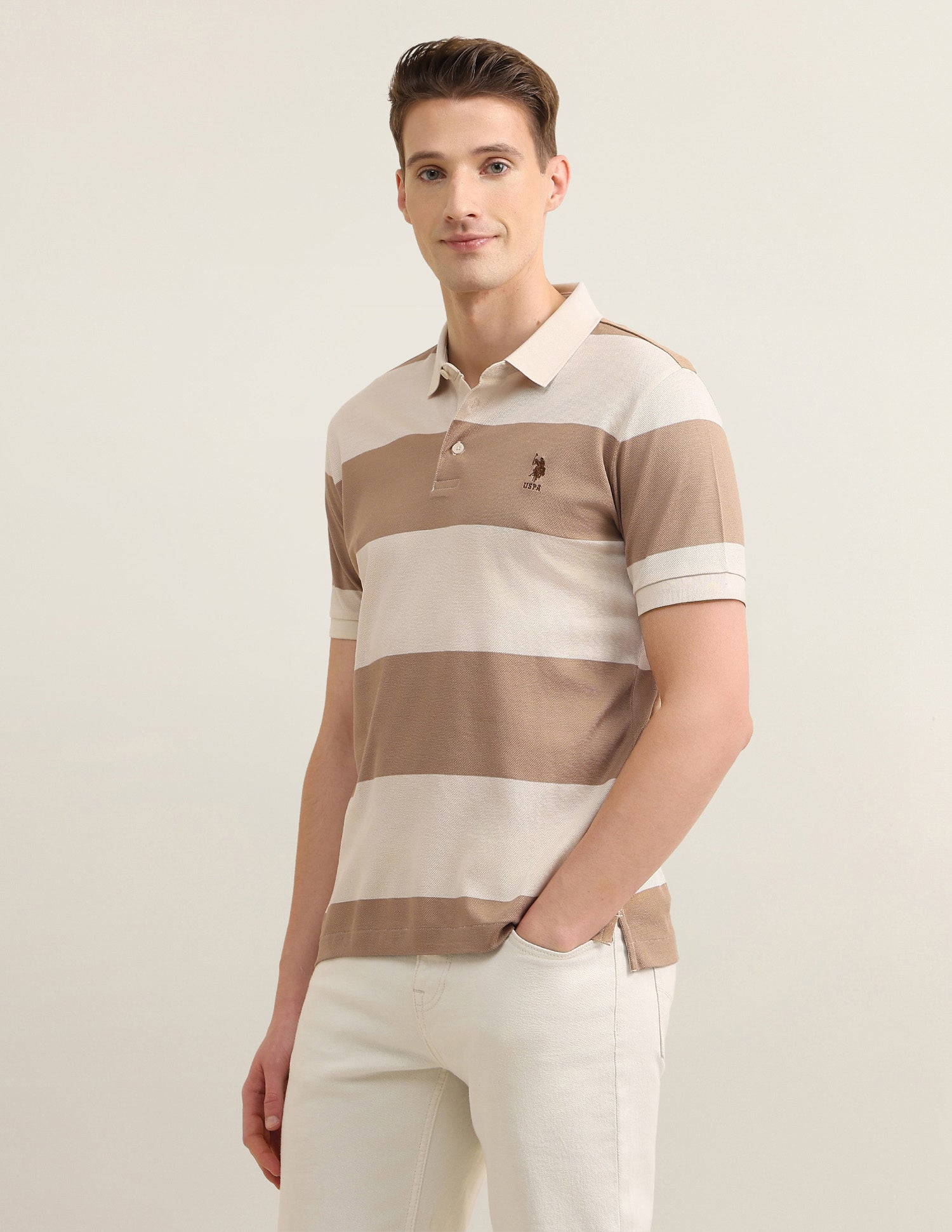 Horizontal Striped Sotogrande Polo Shirt Beige - U.S. Polo Assn. India | Large