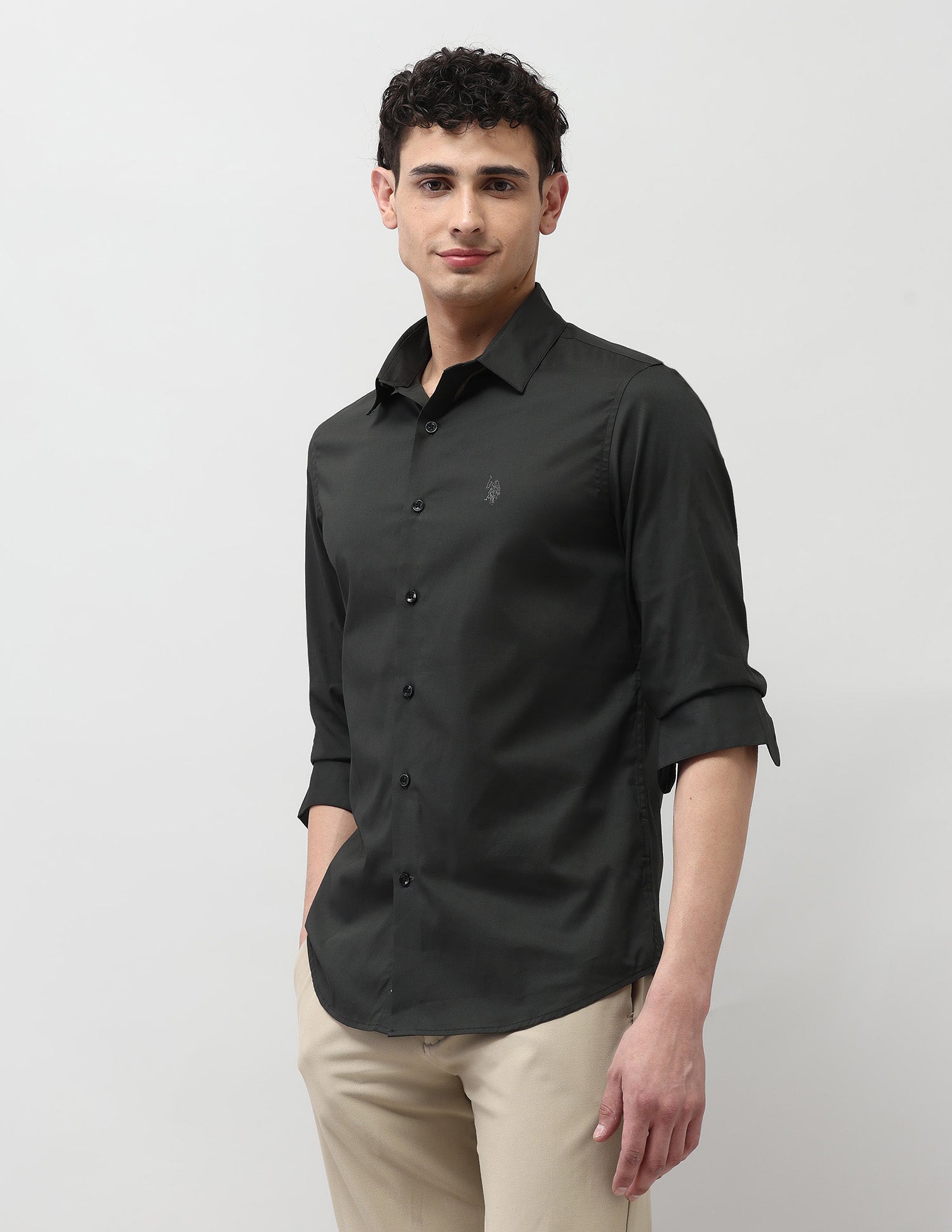 Solid Regular Fit Shirt Dark Grey - U.S. Polo Assn. India | Large
