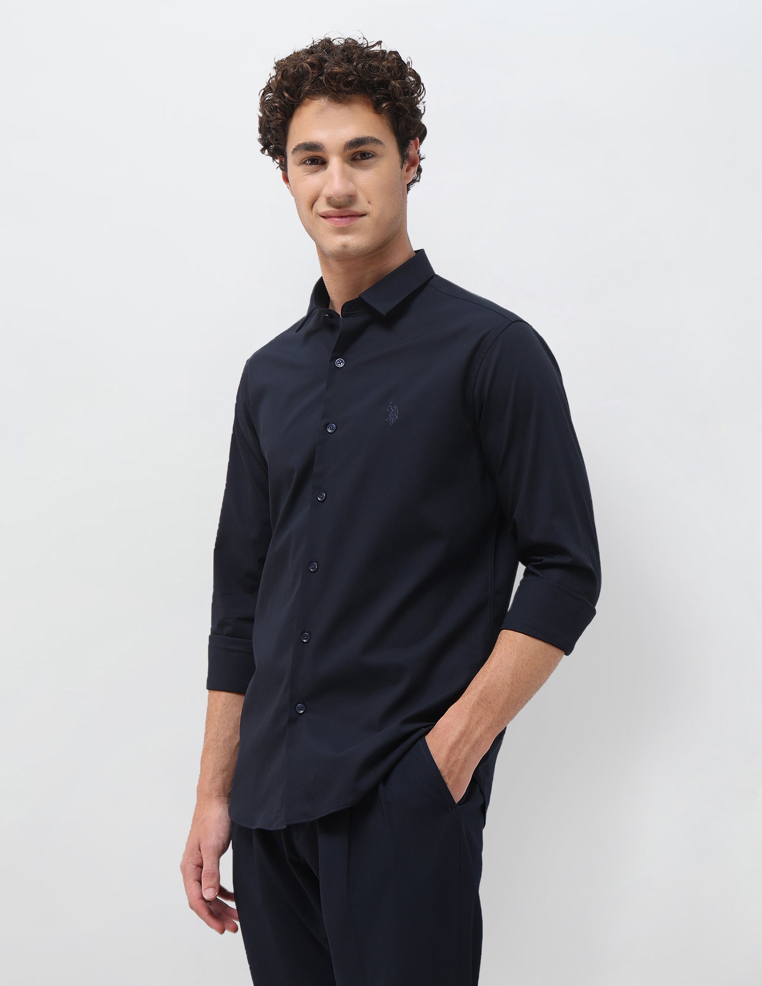 Solid Tailored Fit Shirt Navy - U.S. Polo Assn. India | Large