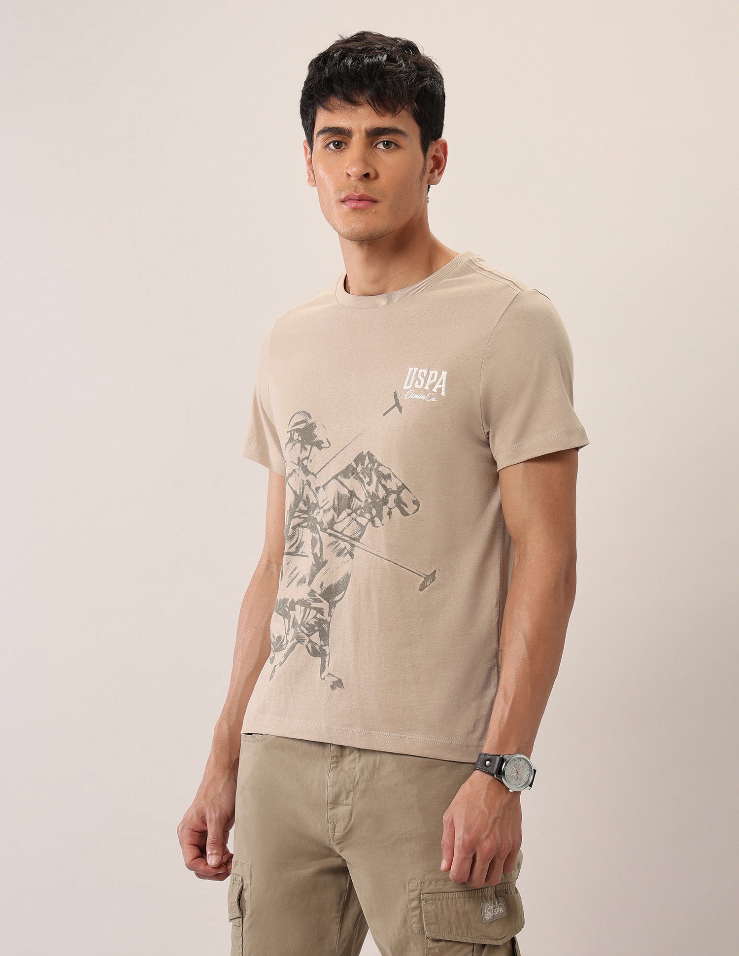Graphic Printed Muscle Fit T-Shirt Beige - U.S. Polo Assn. India | Large