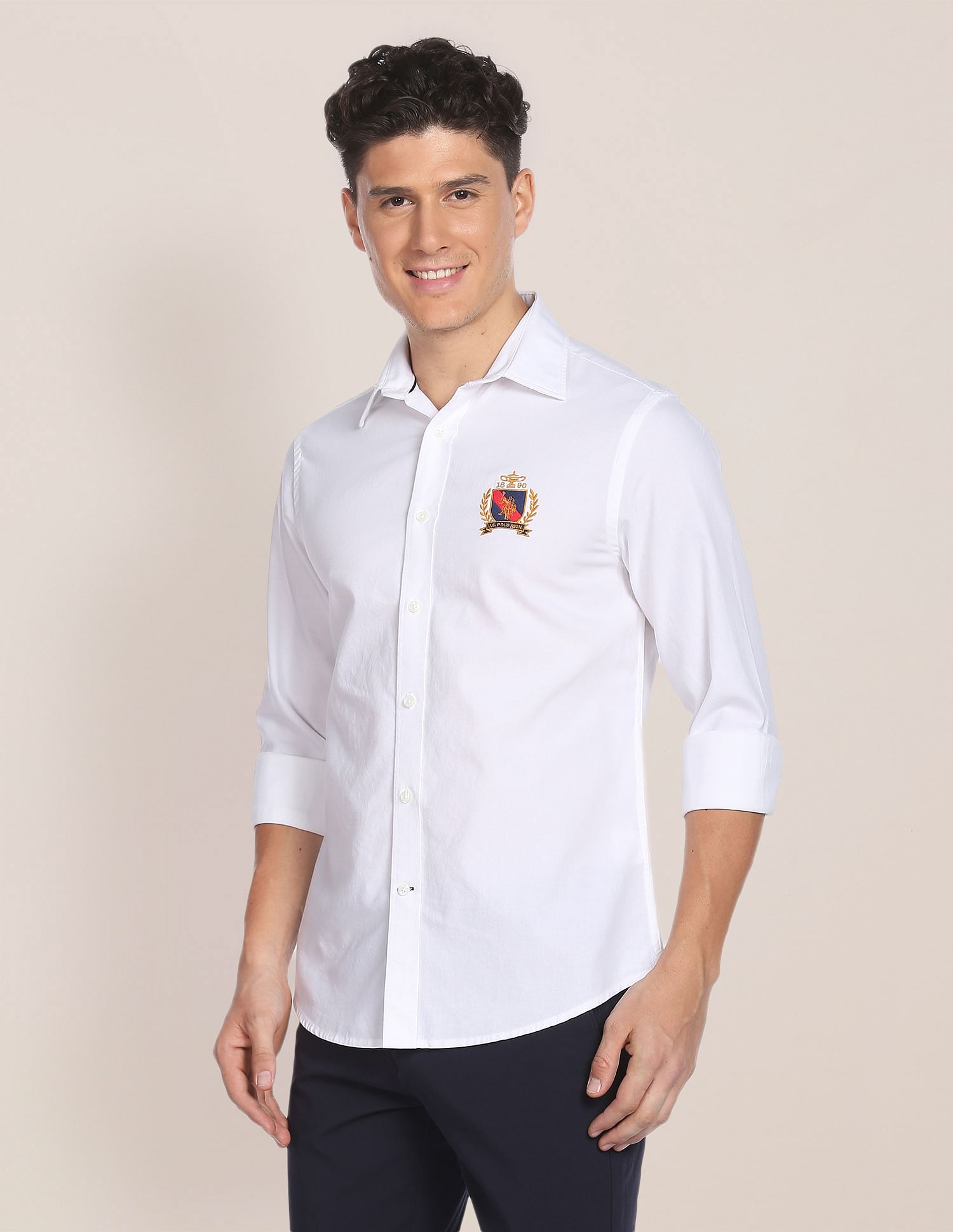 Cotton Oxford Solid Shirt White - U.S. Polo Assn. India | Large