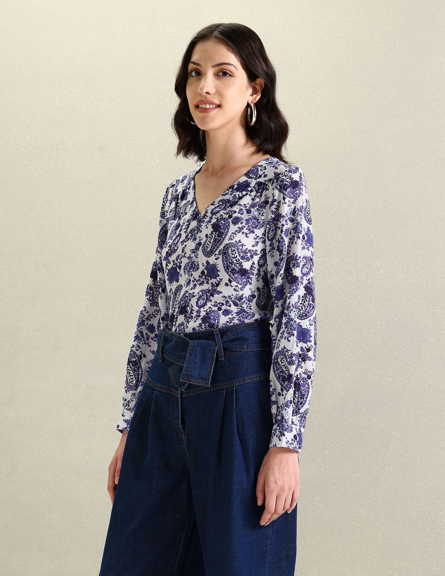 Paisley Print V-Neck Top Blue - U.S. POLO ASSN. | Large