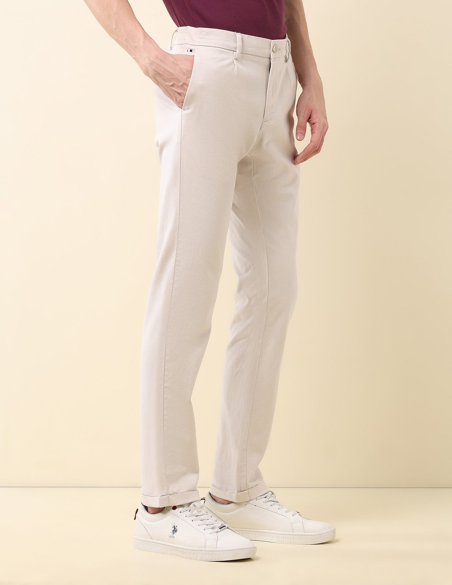 Mid Rise Denver Slim Fit Trousers Beige - U.S. Polo Assn. India | Large