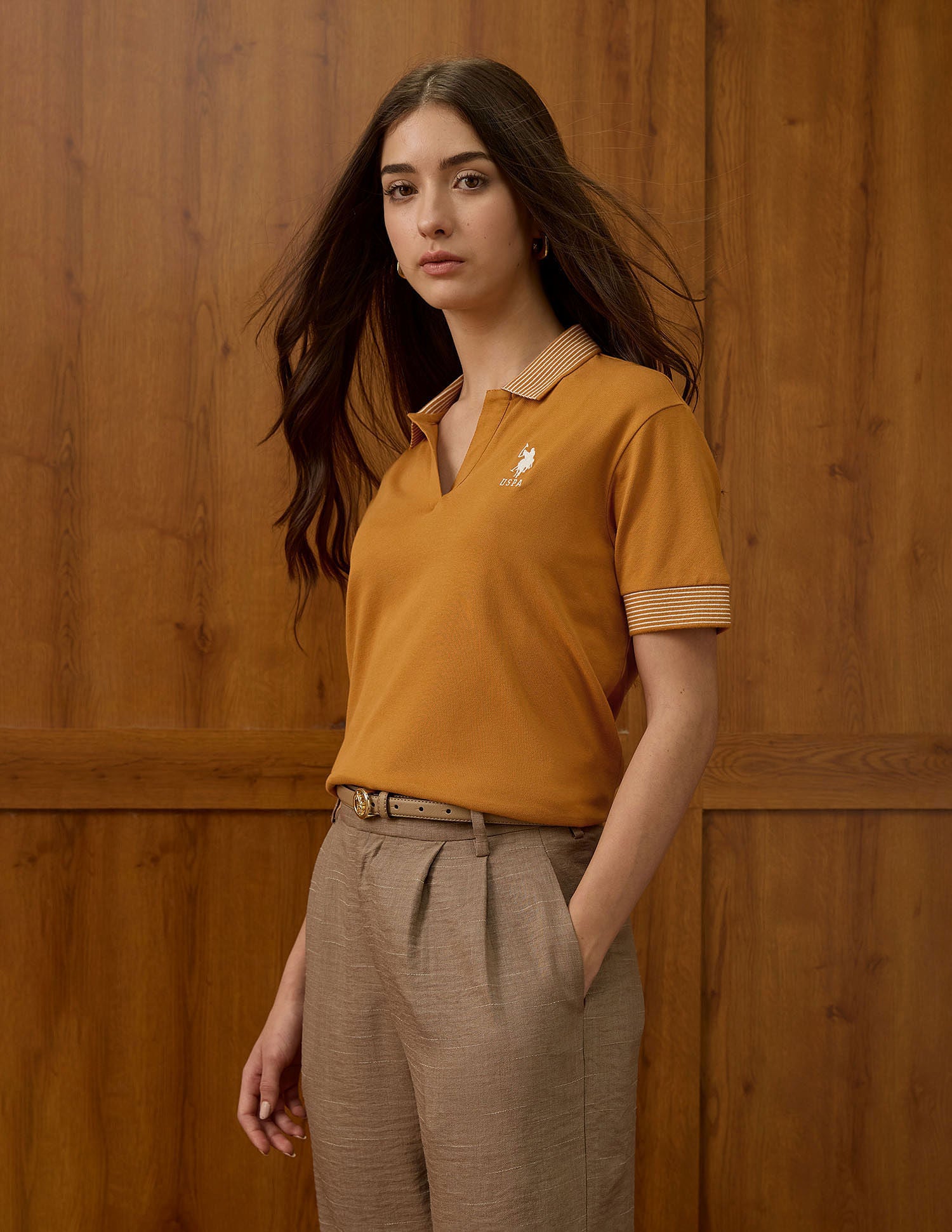 Jacquard Polo Collar Cotton Relaxed Fit Tshirt Orange - U.S. POLO ASSN. | Large