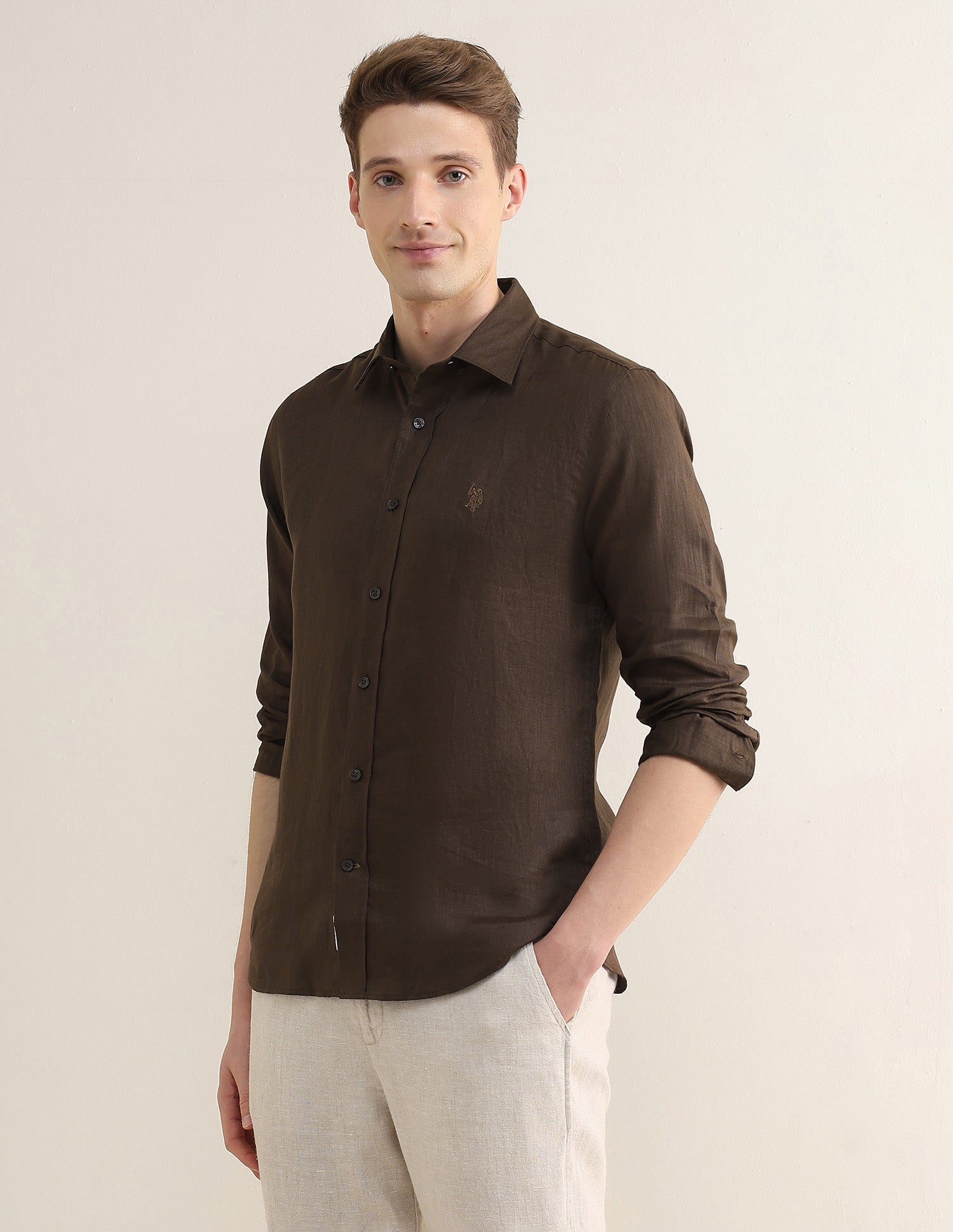 Solid Regular Fit Shirt Choco - U.S. Polo Assn. India | Large
