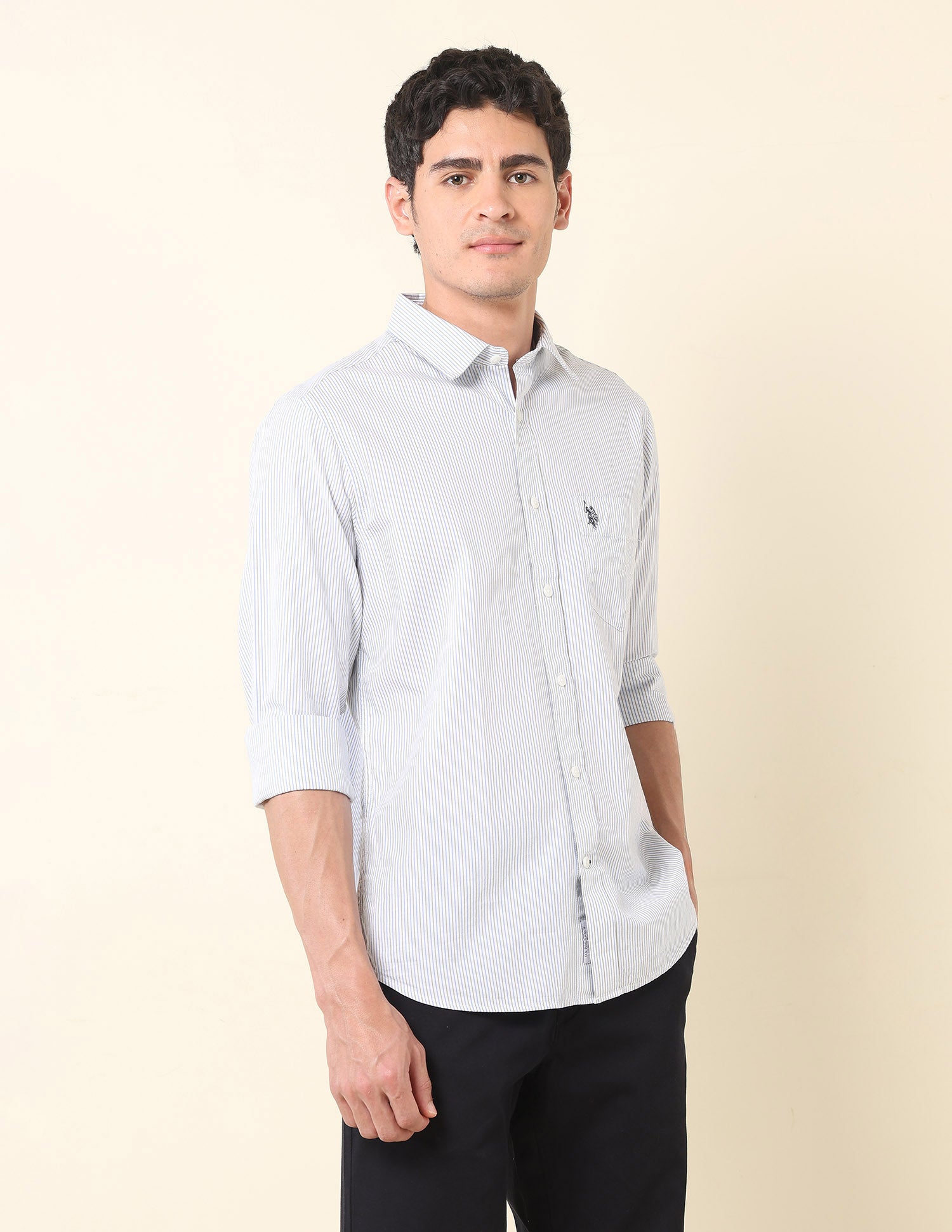 Vertical Striped Pure Cotton Shirt Blue - U.S. Polo Assn. India | Large