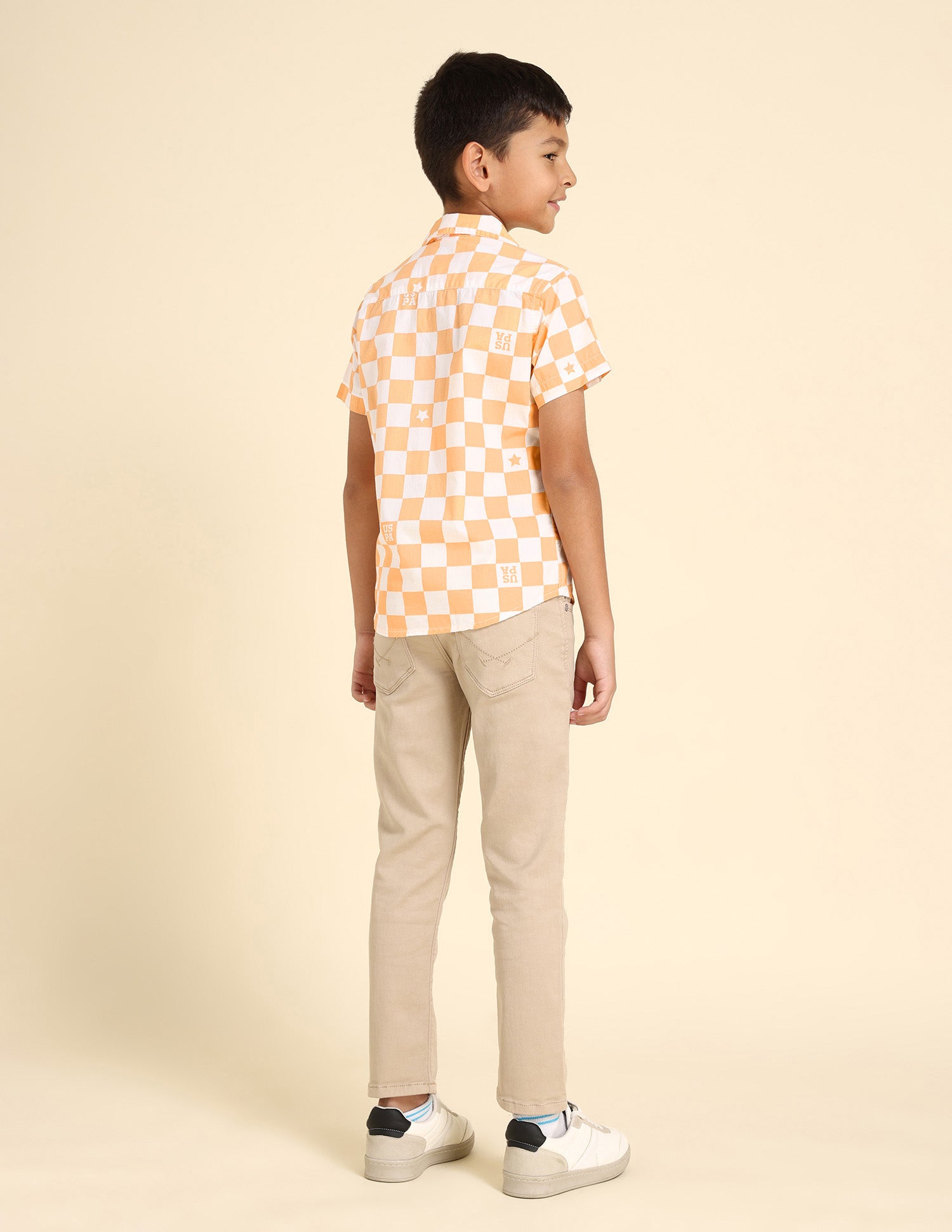 Boys Checkboard Cotton Shirt Orange - U.S. Polo Assn. India | Large