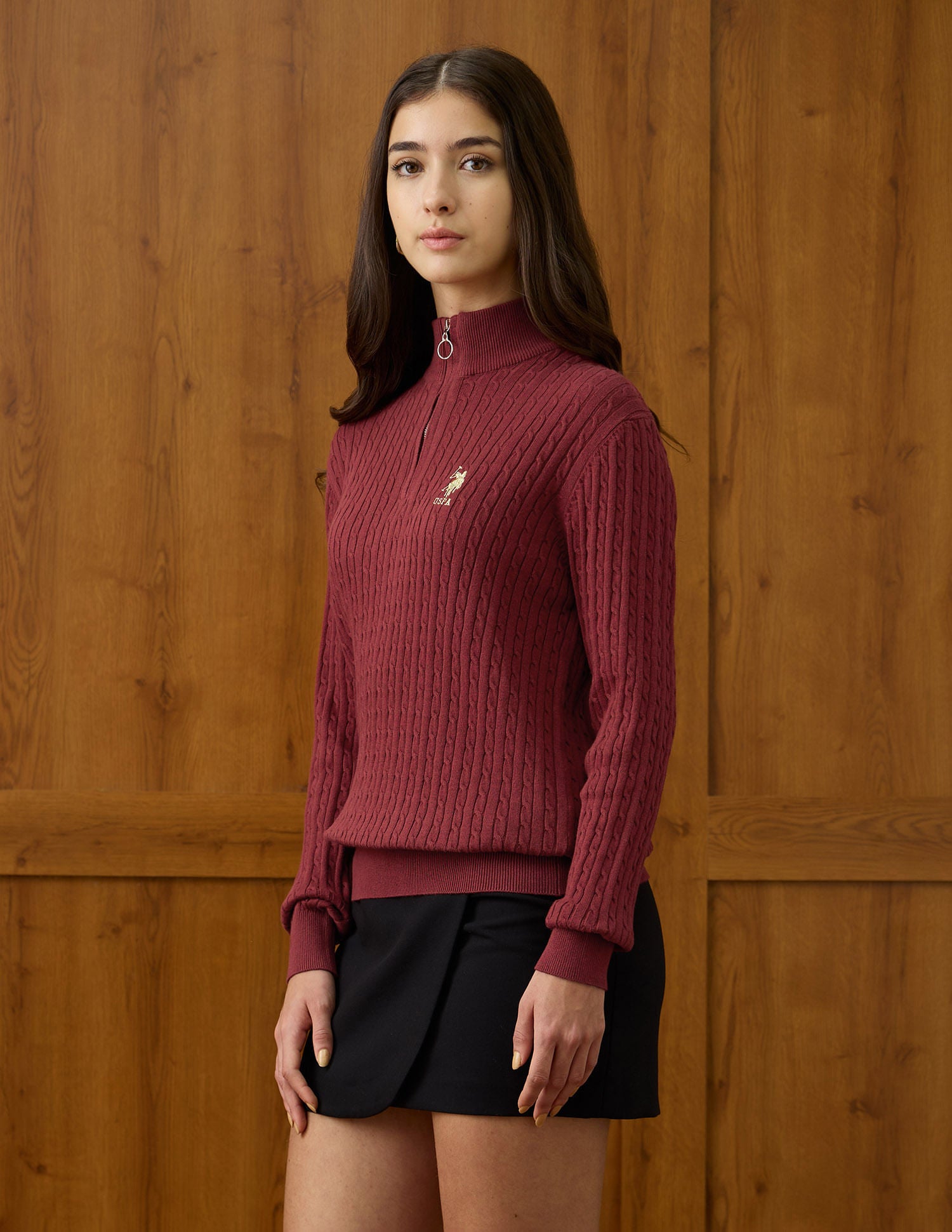 Cable Knit Regular Fit Sweater Red - U.S. POLO ASSN. | Large