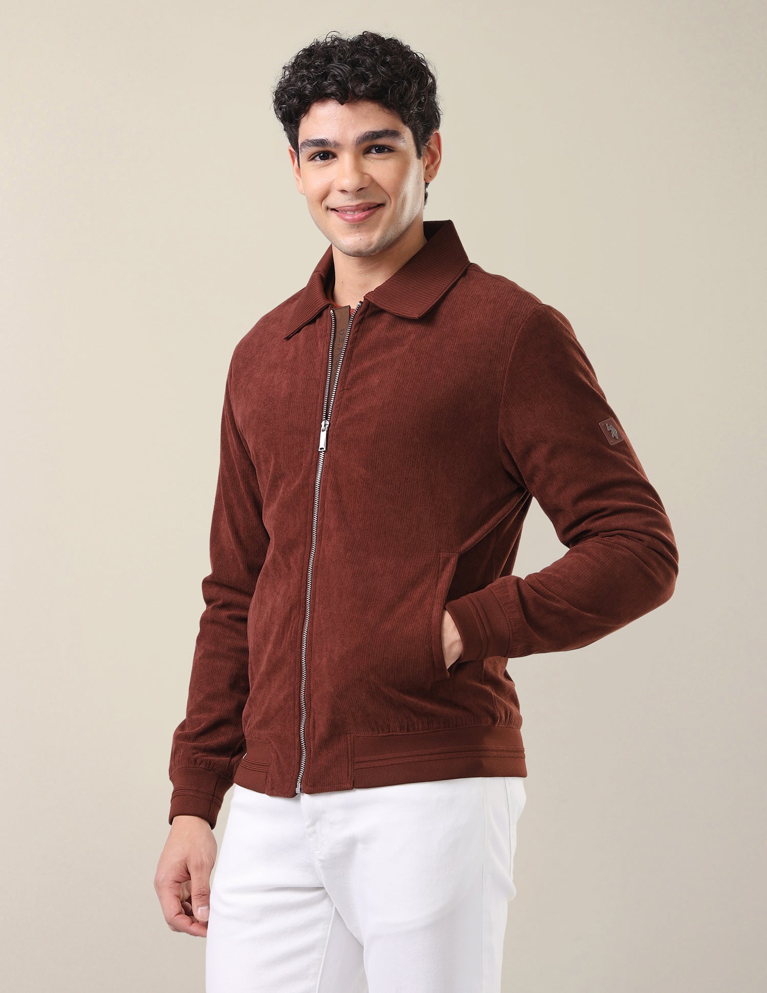 Corduroy Regular Fit Bomber Jacket Red - U.S. Polo Assn. India | Large
