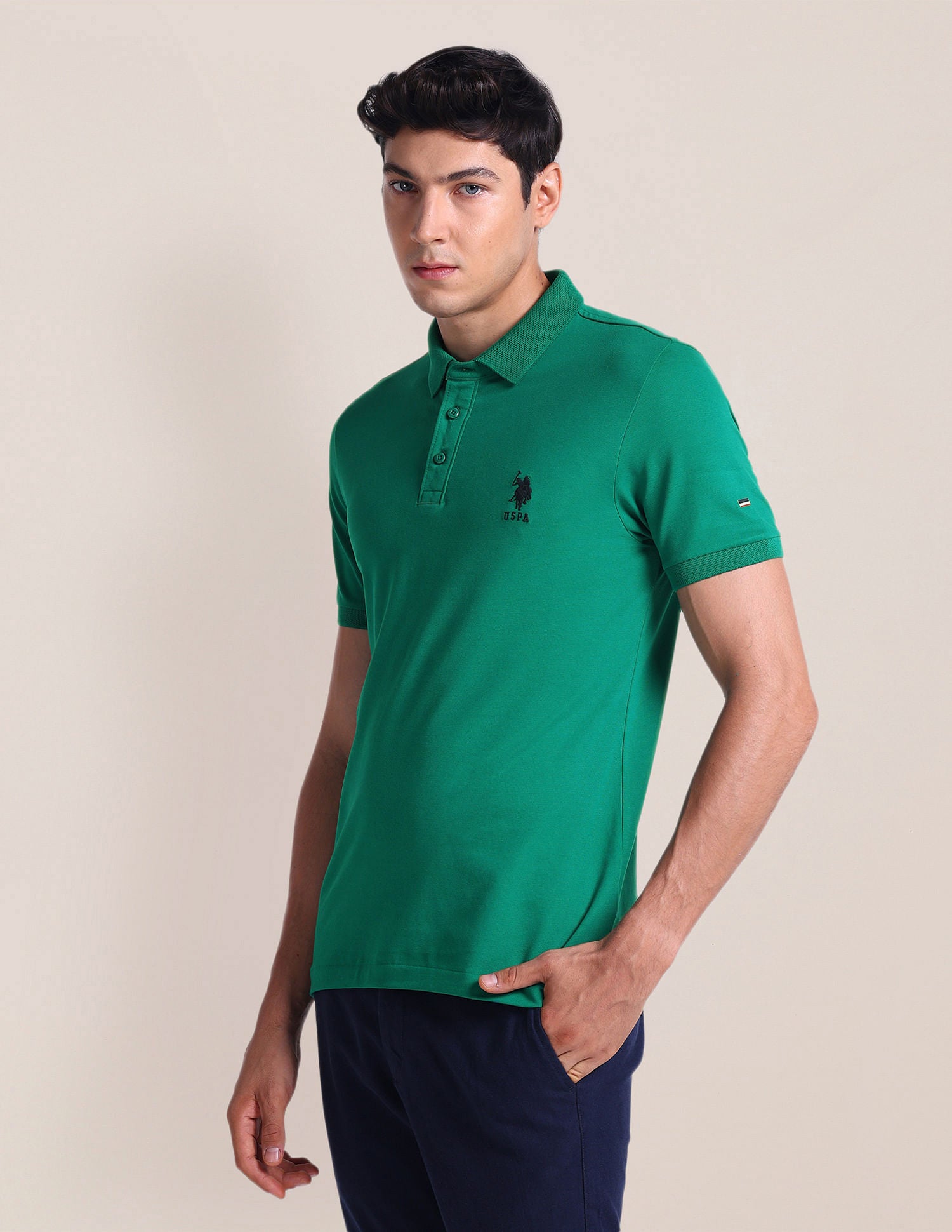 Solid Slim Fit Polo Shirt Dark Green - U.S. Polo Assn. India | Large