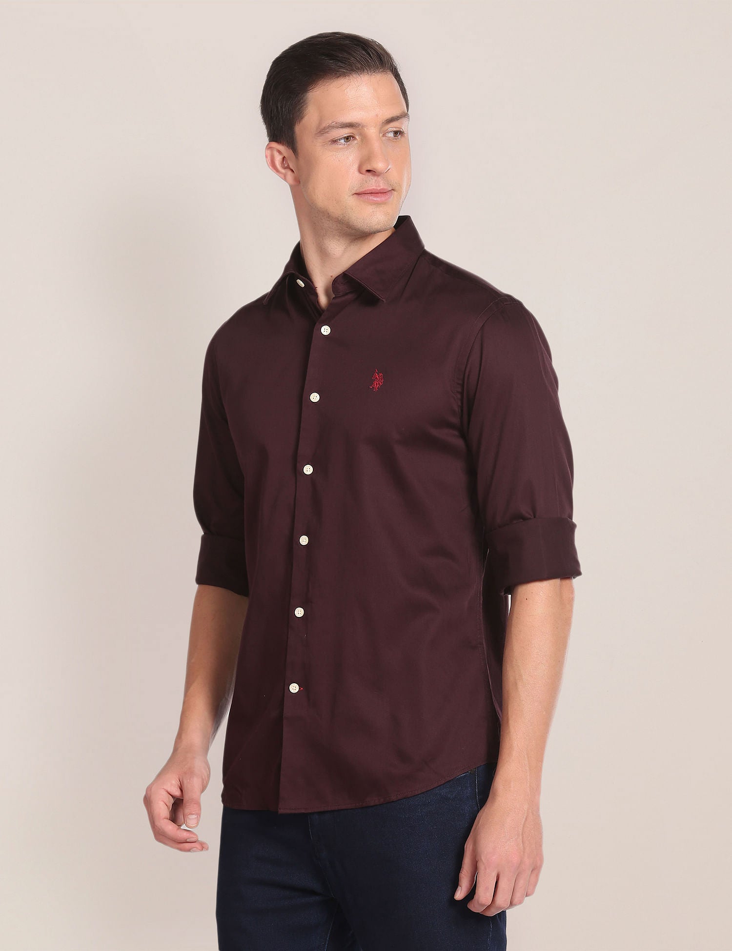 Cotton Stretch Solid Shirt Wine - U.S. POLO ASSN. | Large