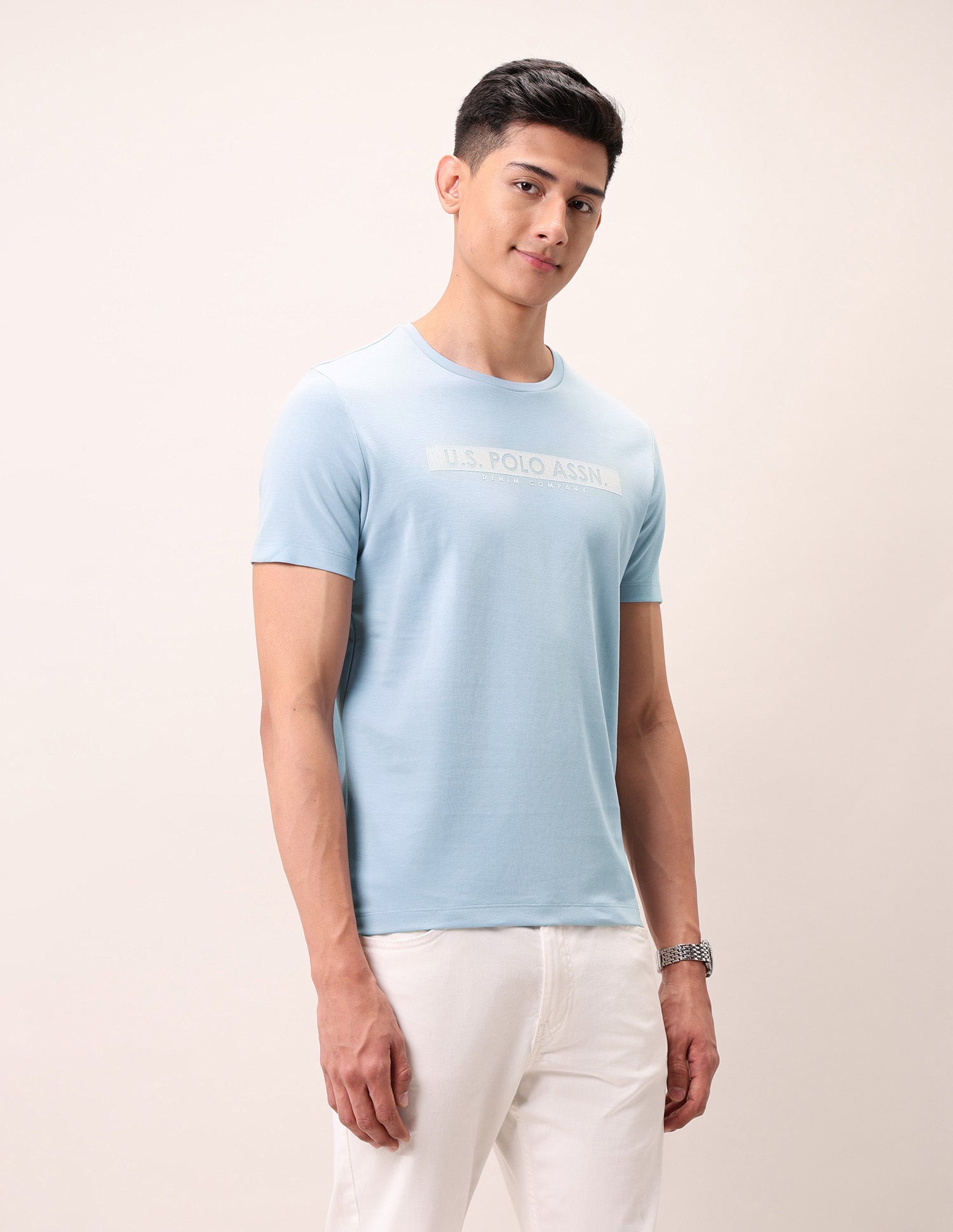 Brand Printed Outdoor T-Shirt Light Blue - U.S. Polo Assn. India | Large