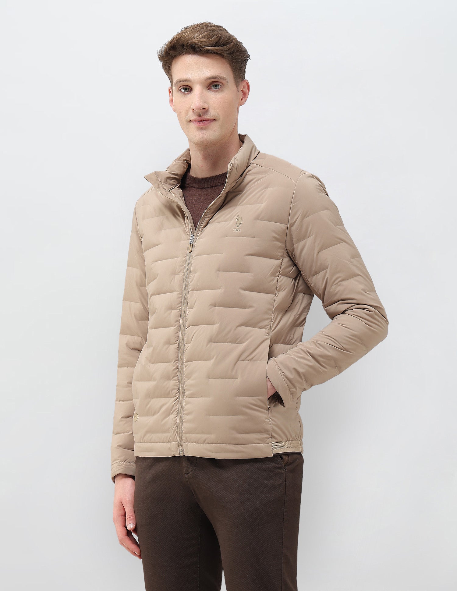 Mock Collar Regular Fit Smartheat Jacket Camel - U.S. POLO ASSN. | Large