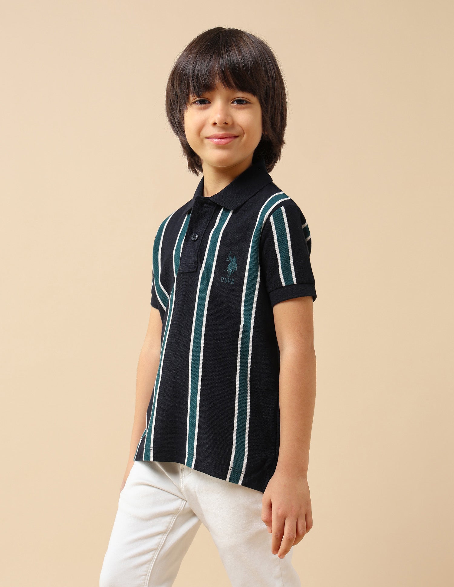 Boys Vertical Striped Regular Fit Polo Shirt Navy - U.S. POLO ASSN. | Large