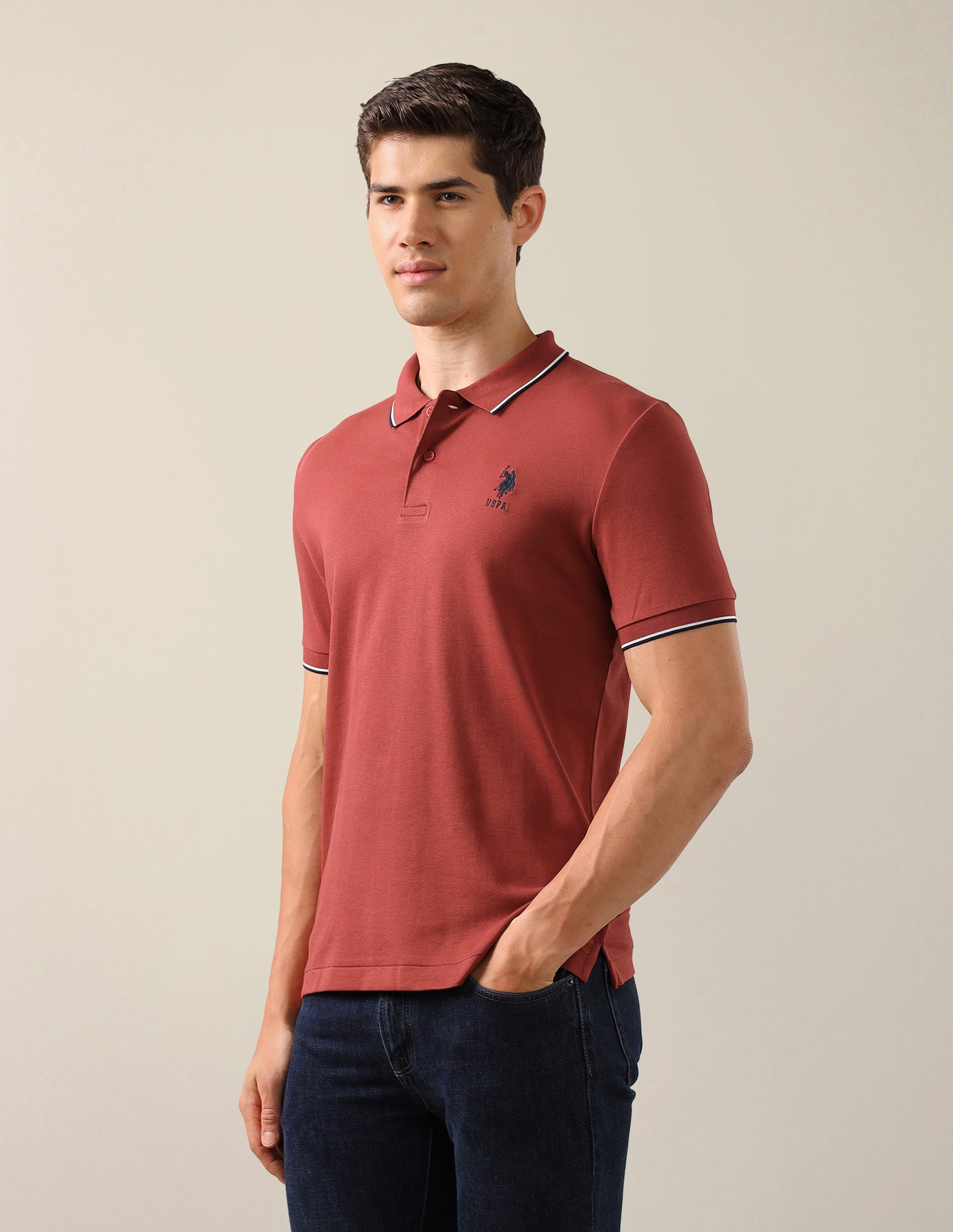Solid Slim Fit Polo Shirt Rust - U.S. Polo Assn. India | Large
