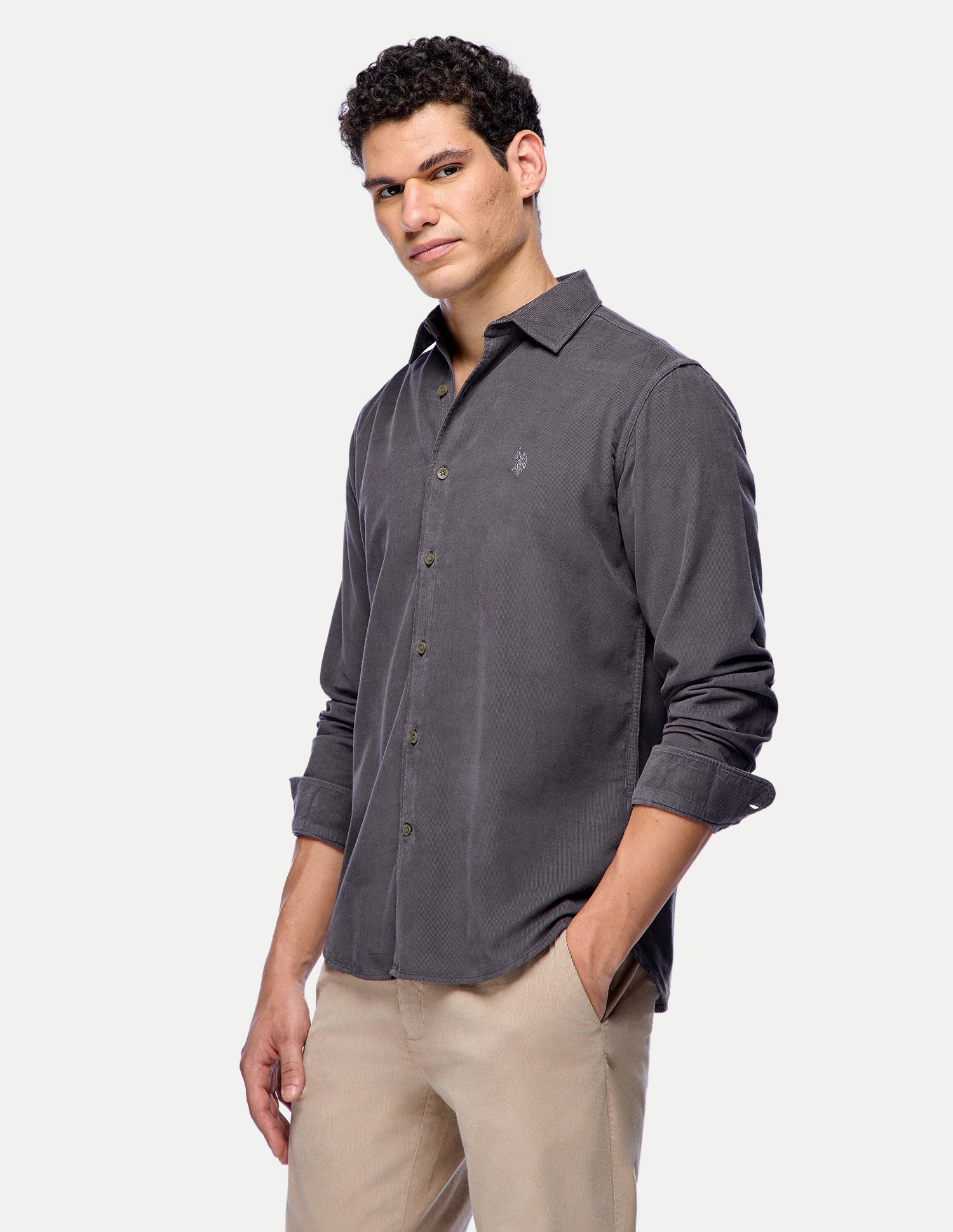 Solid Corduroy Shirt Dark Grey - U.S. Polo Assn. India | Large