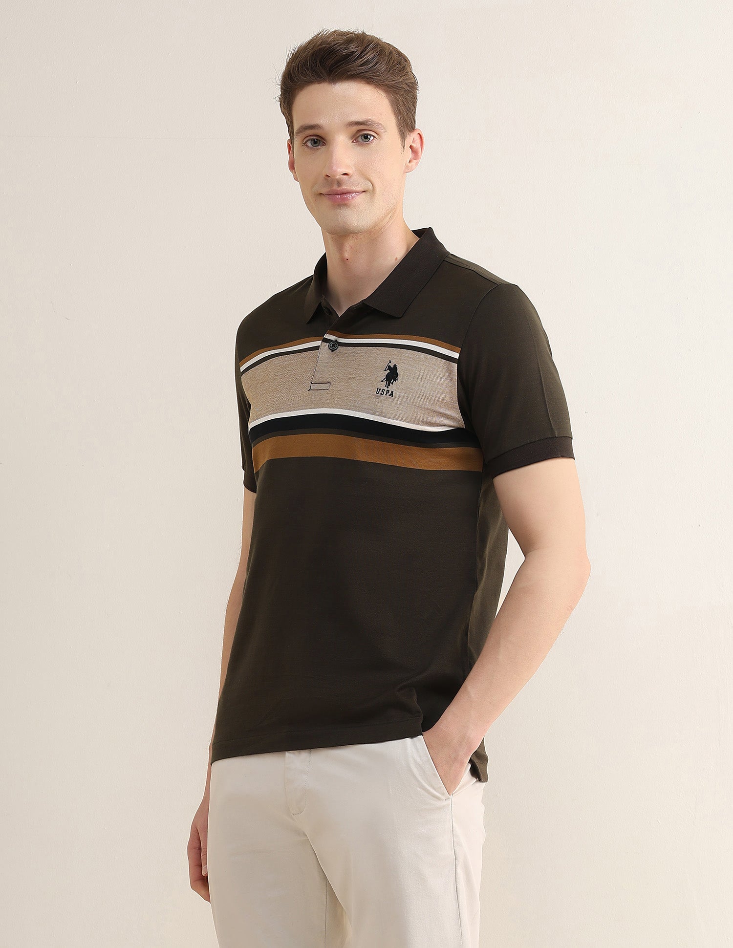 Colourblocked Slim Fit Polo Shirt Olive - U.S. Polo Assn. India | Large