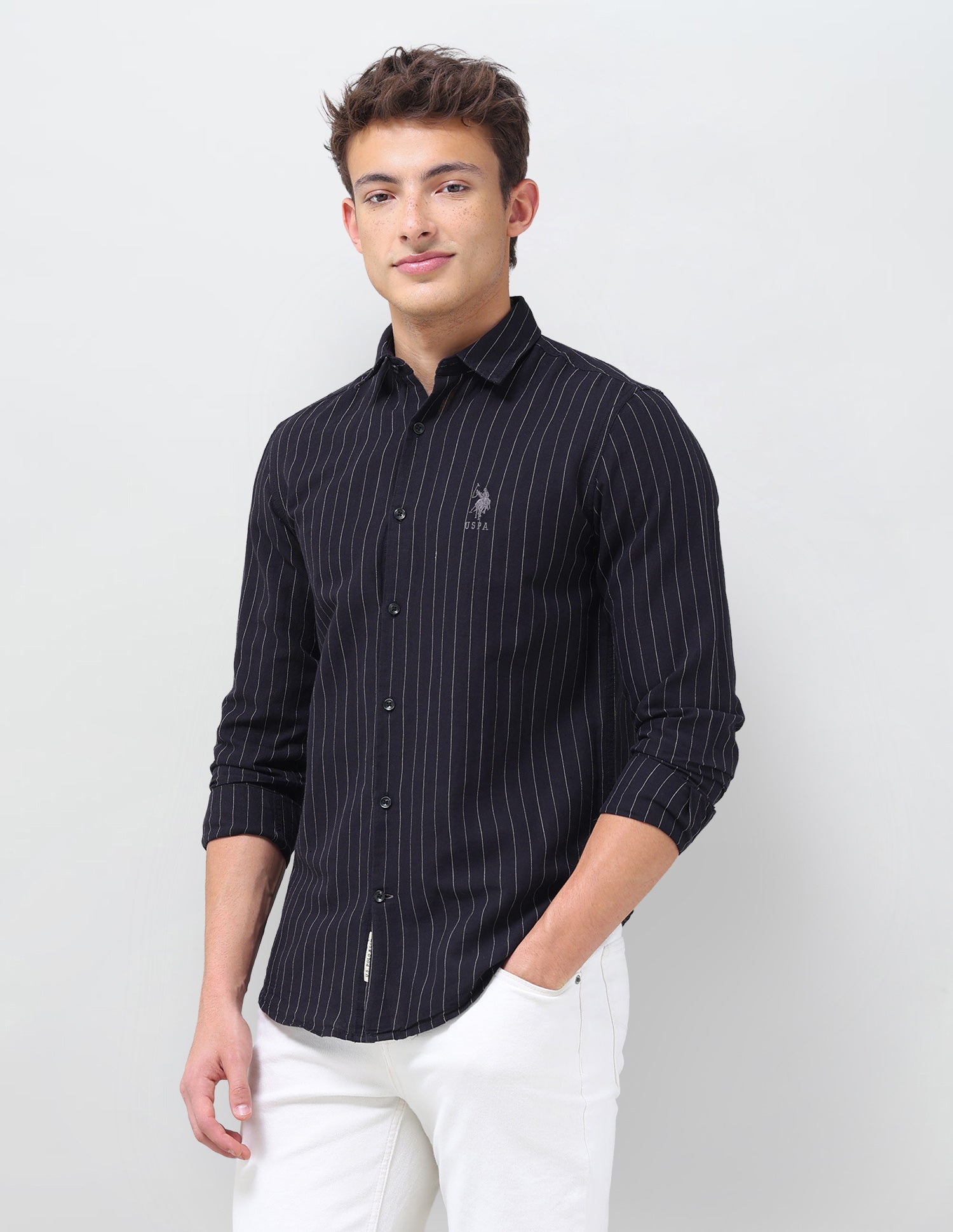 Vertical Striped Regular Fit Shirt Black - U.S. Polo Assn. India | Large