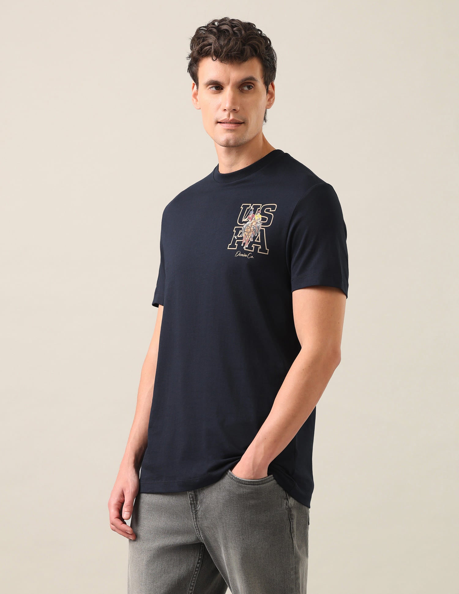Graphic Printed Slim Fit T-Shirt Navy - U.S. Polo Assn. India | Large