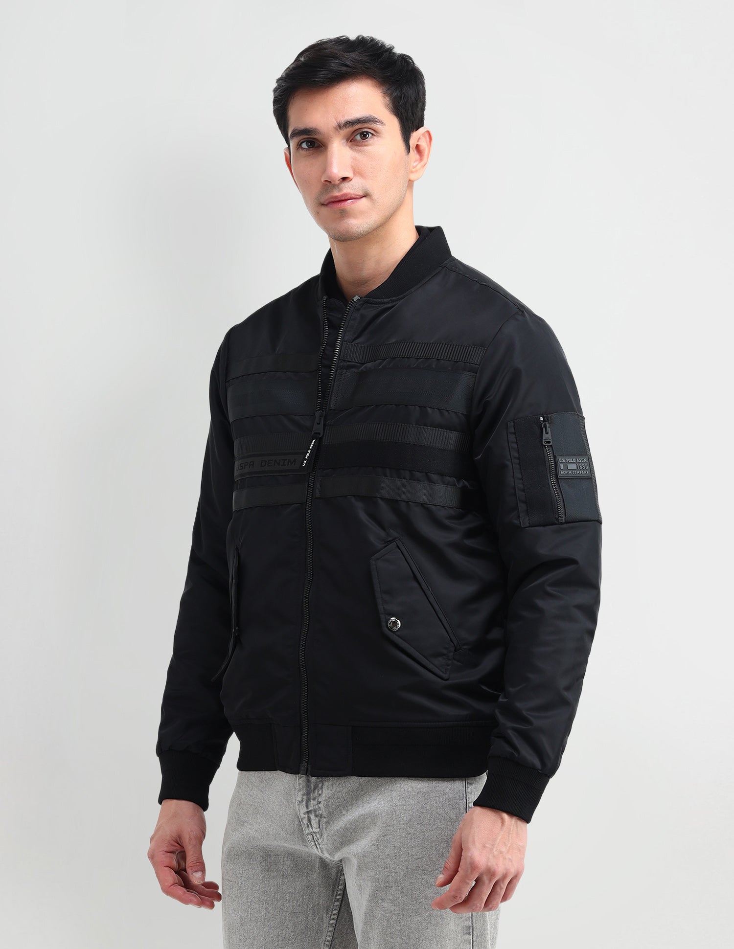Mock Neck Bomber Jacket Black - U.S. Polo Assn. India | Large
