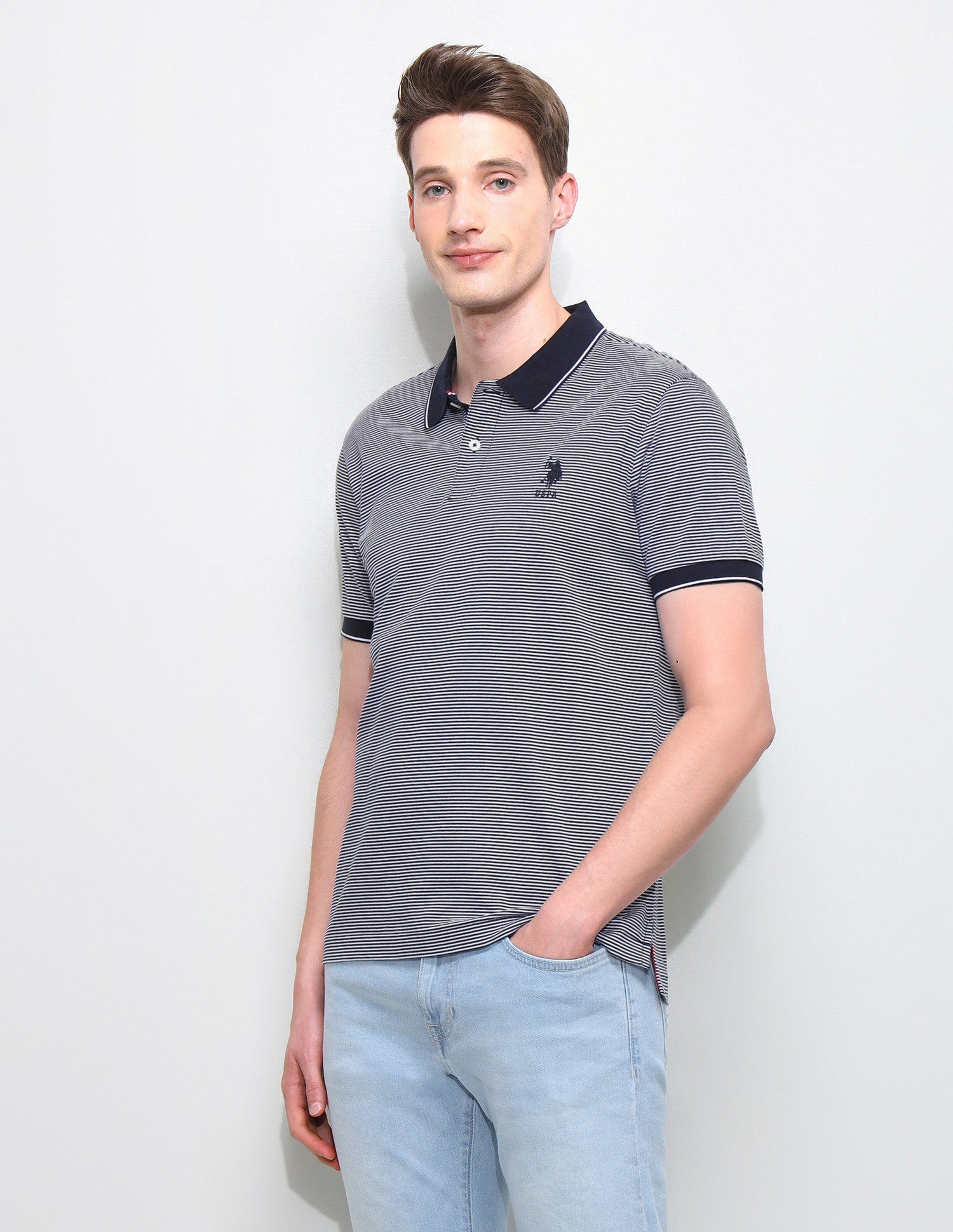 Horizontal Striped Slim Fit Polo Shirt Navy - U.S. Polo Assn. India | Large