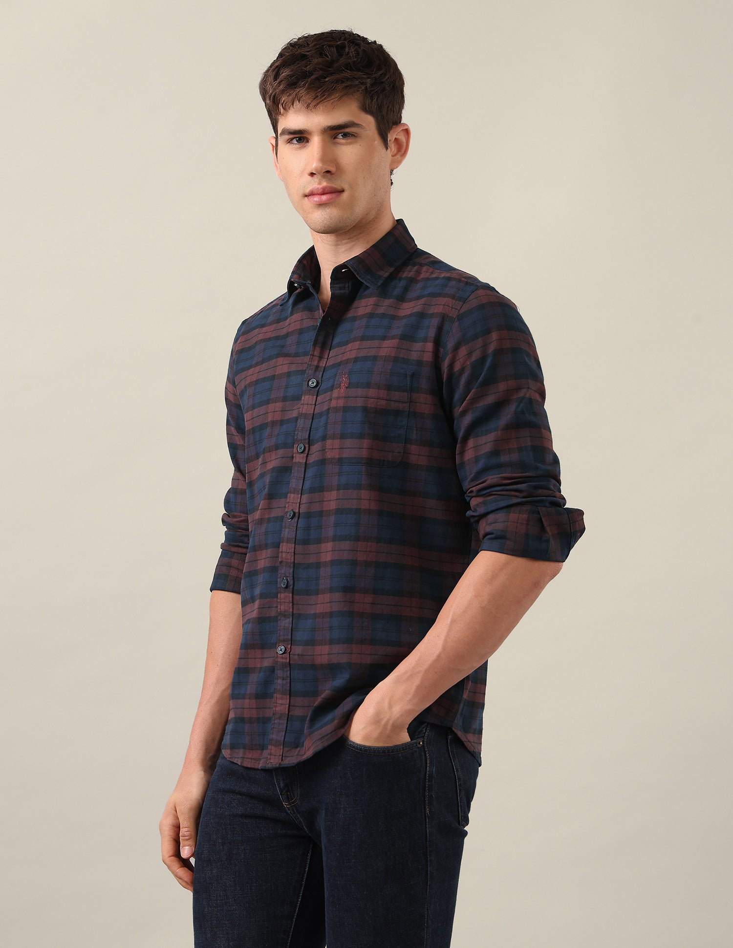 Grid Tattersall Checked Twill Shirt Maroon - U.S. Polo Assn. India | Large