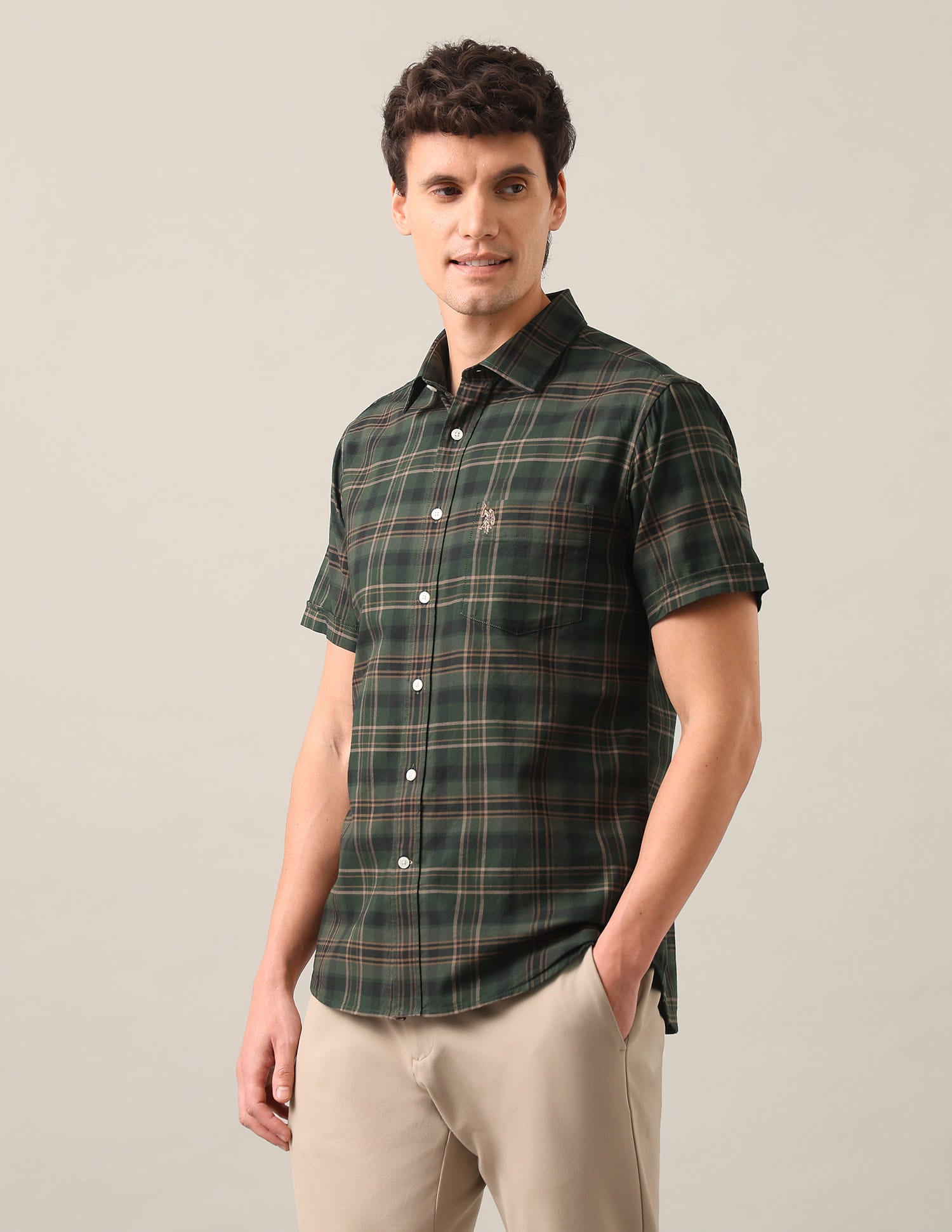 Tartan Checked Tailored Fit Shirt Green - U.S. Polo Assn. India | Large